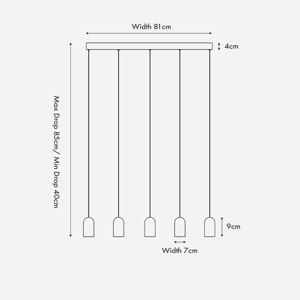 Xena Black & Rose Gold Metal 5 Drop LED Pendant Light