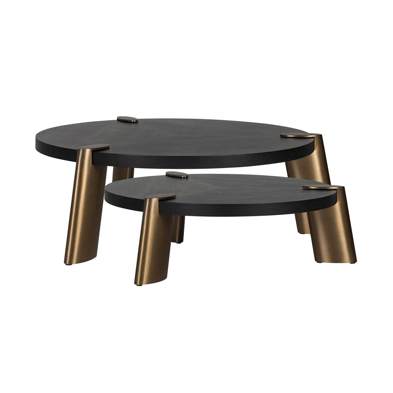 Set of 2 Richmond Interiors Brody Black Oak Wood & Gold Nested Coffee Table