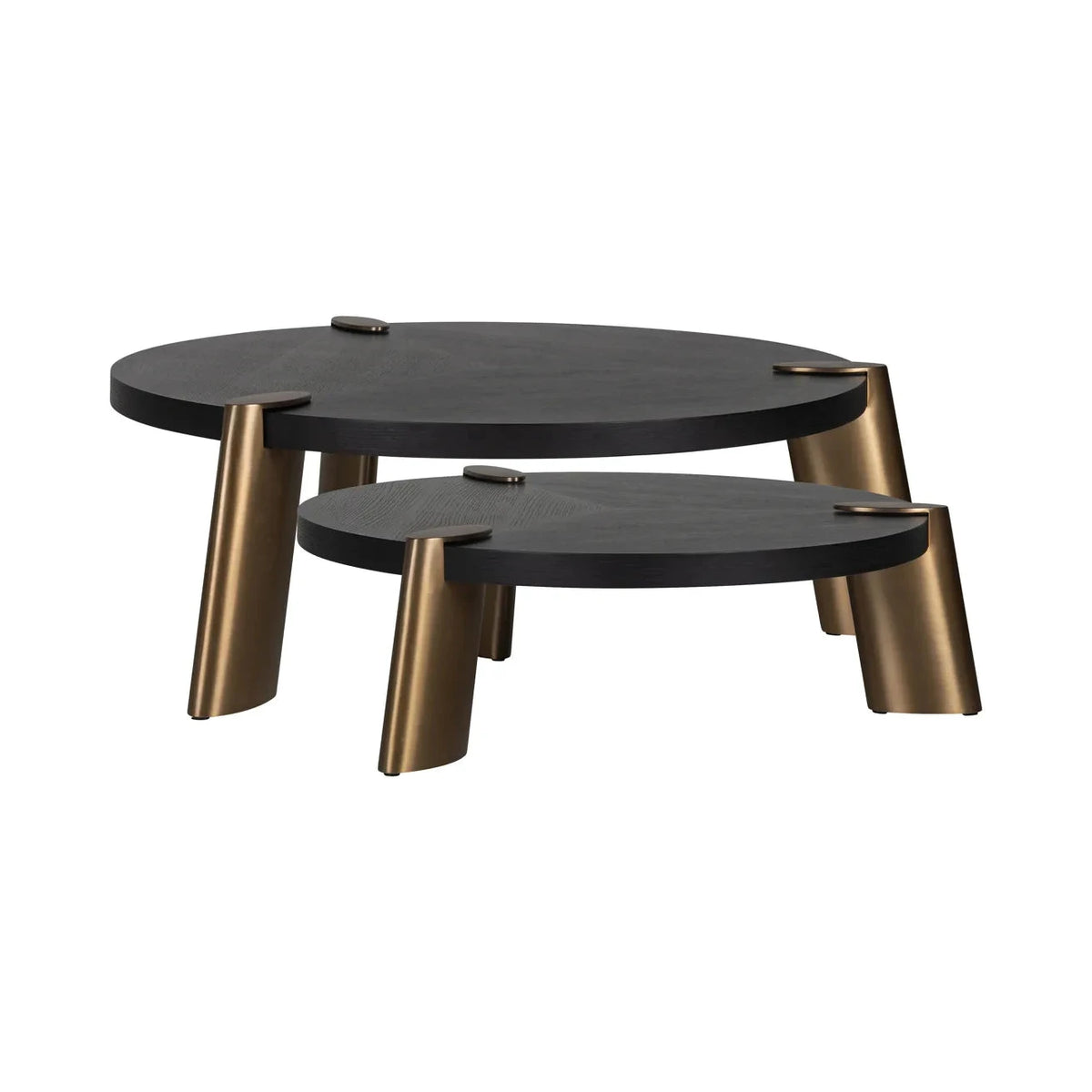 Set of 2 Richmond Interiors Brody Black Oak Wood & Gold Coffee Table Nest