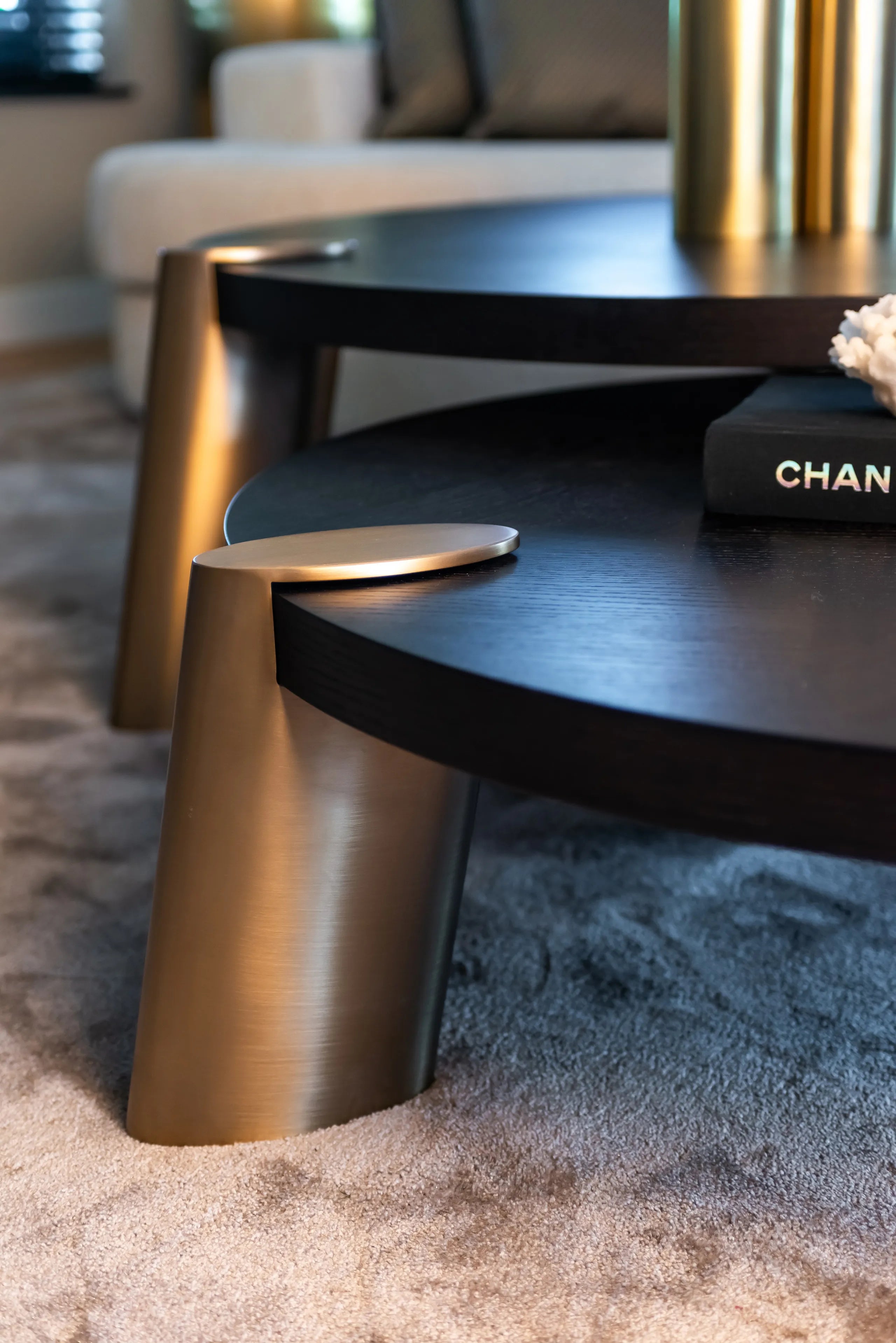 Set of 2 Richmond Interiors Brody Black Oak Wood & Gold Nested Coffee Table