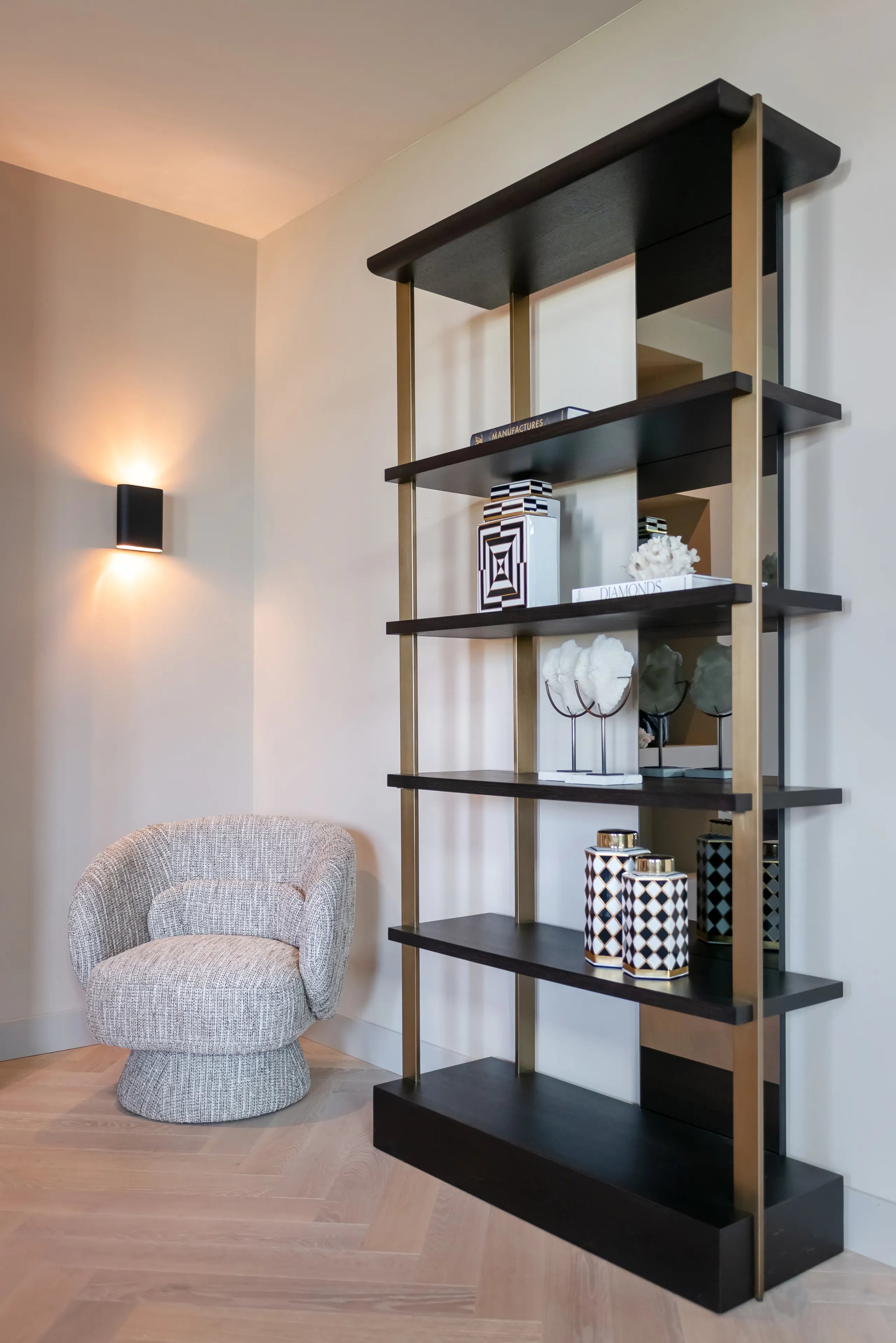 Richmond Interiors Rigley Black & Gold Mirrored Display Unit