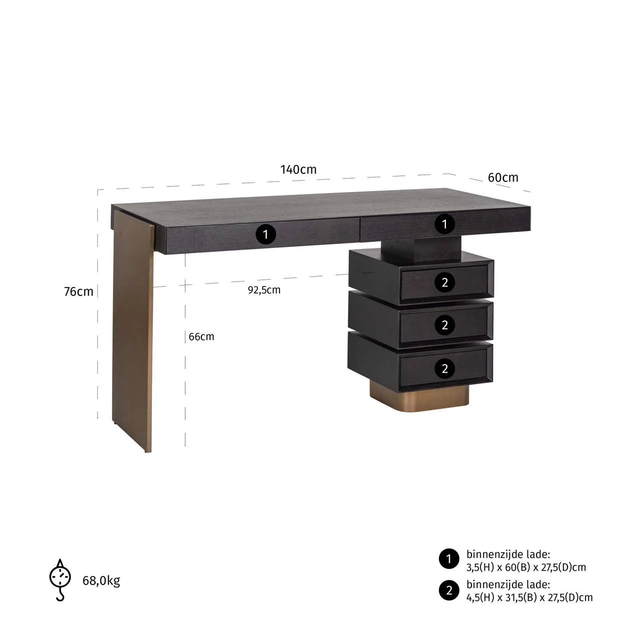 Richmond Interiors Connar Charcoal Black & Gold Desk