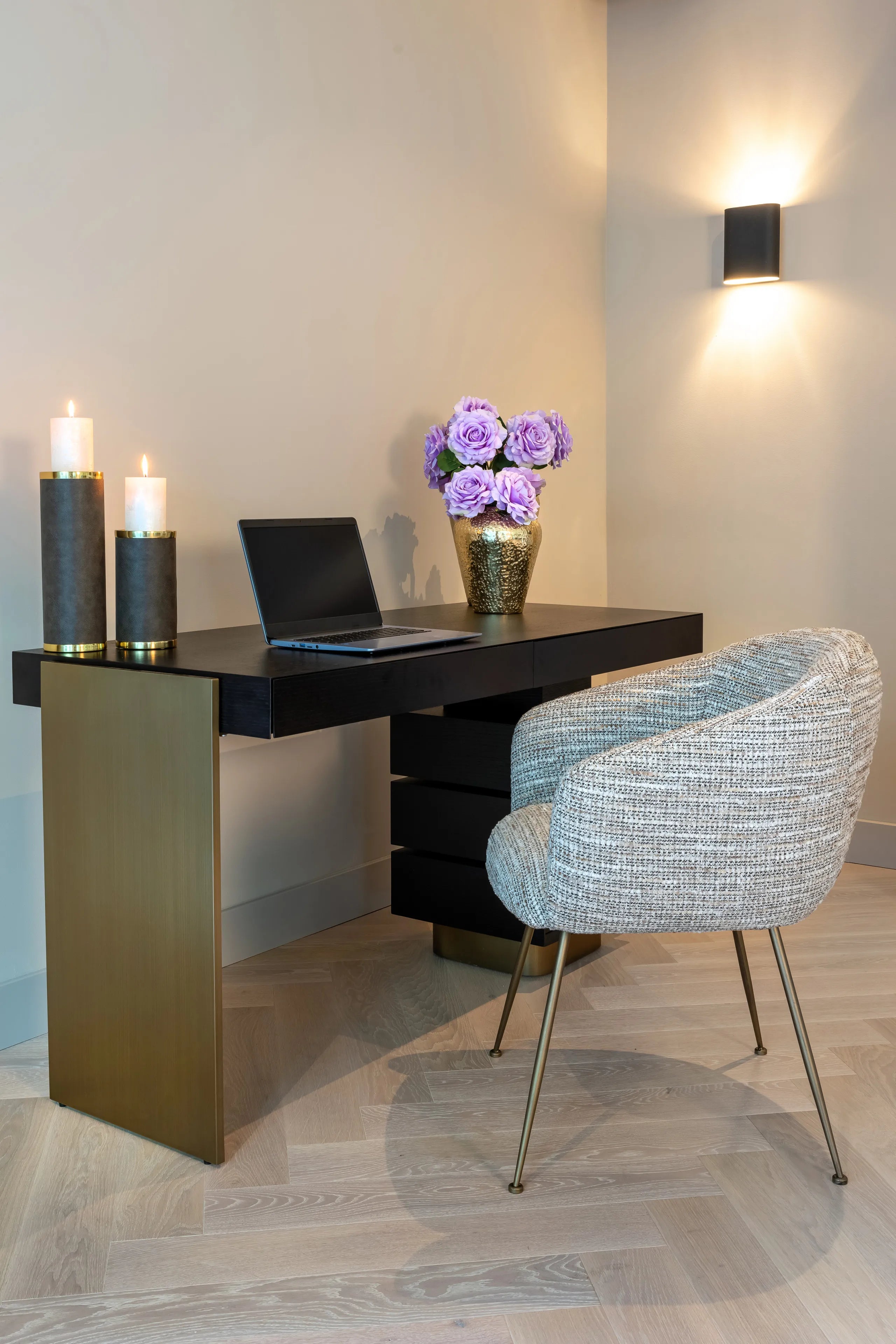 Richmond Interiors Connar Charcoal Black & Gold Desk