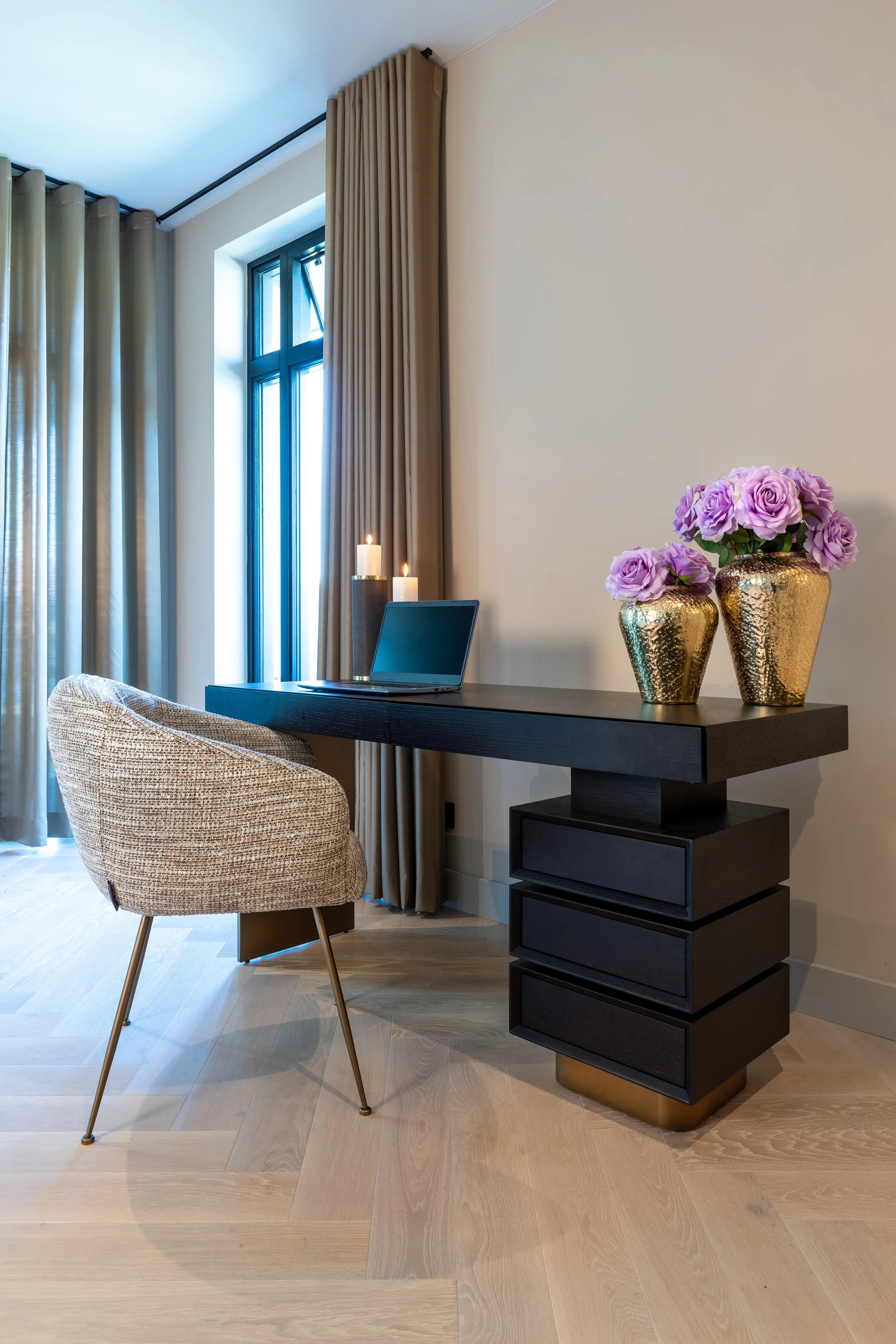 Richmond Interiors Connar Charcoal Black & Gold Desk