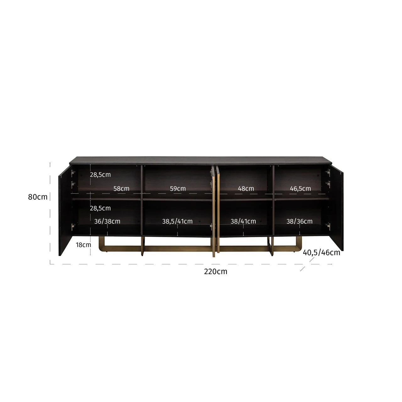Richmond Interiors Dax Black Oak Wood & Gold Sideboard
