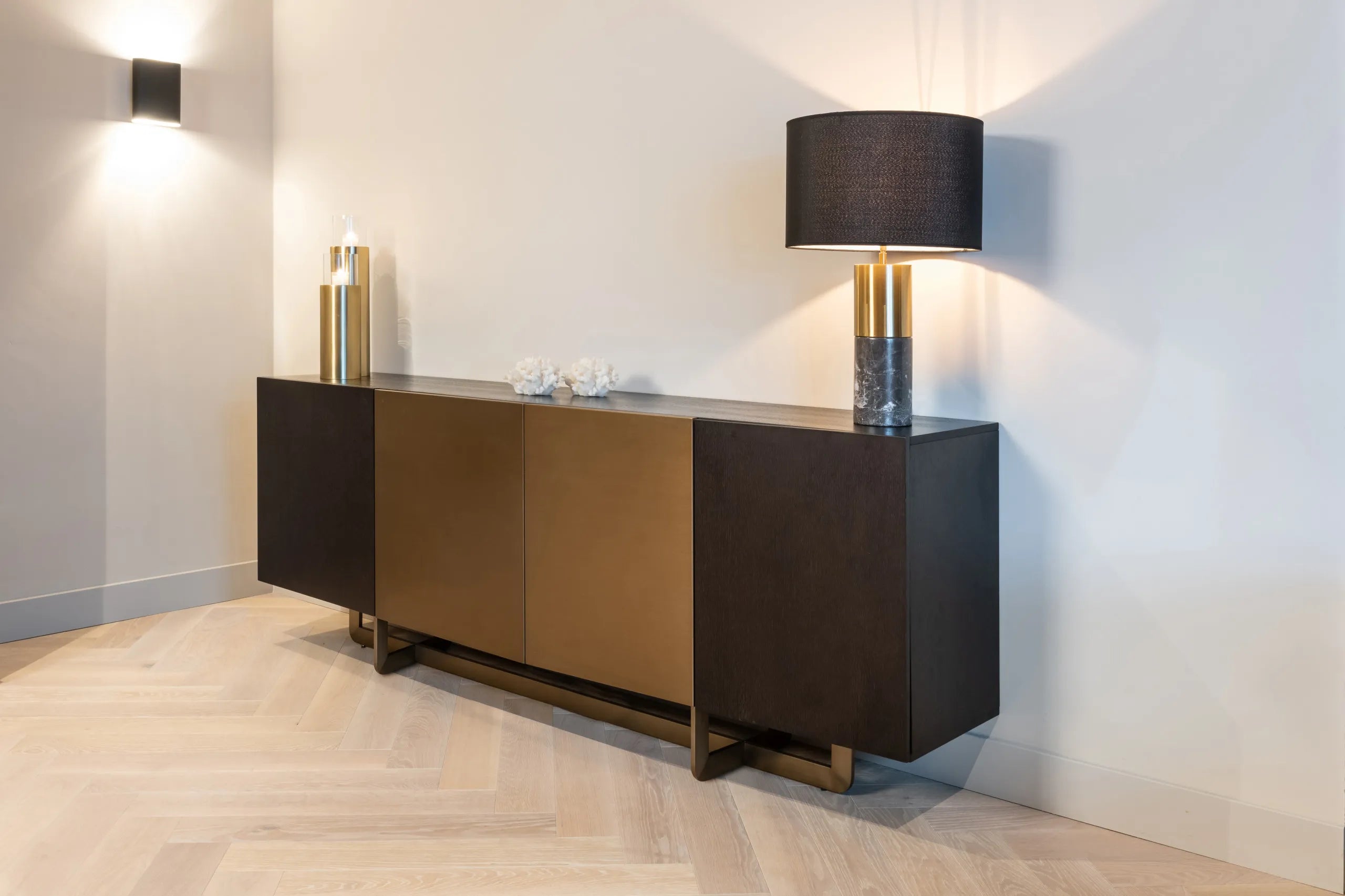 Richmond Interiors Dax Black Oak Wood & Gold Sideboard
