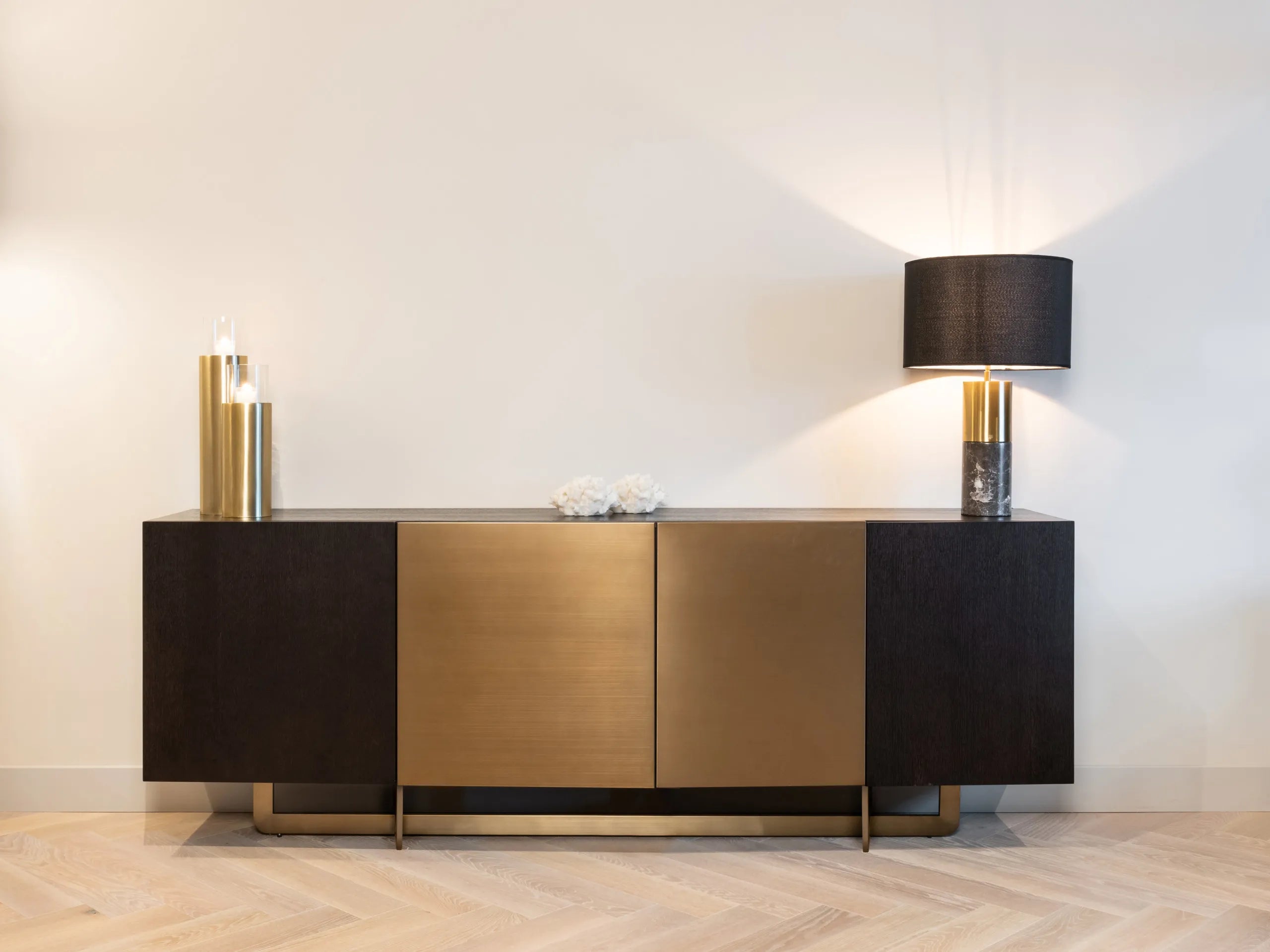 Richmond Interiors Dax Black Oak Wood & Gold Sideboard