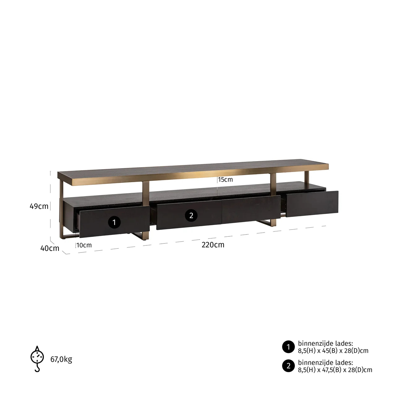 Richmond Interiors Diddley Black Oak Wood & Gold TV Unit