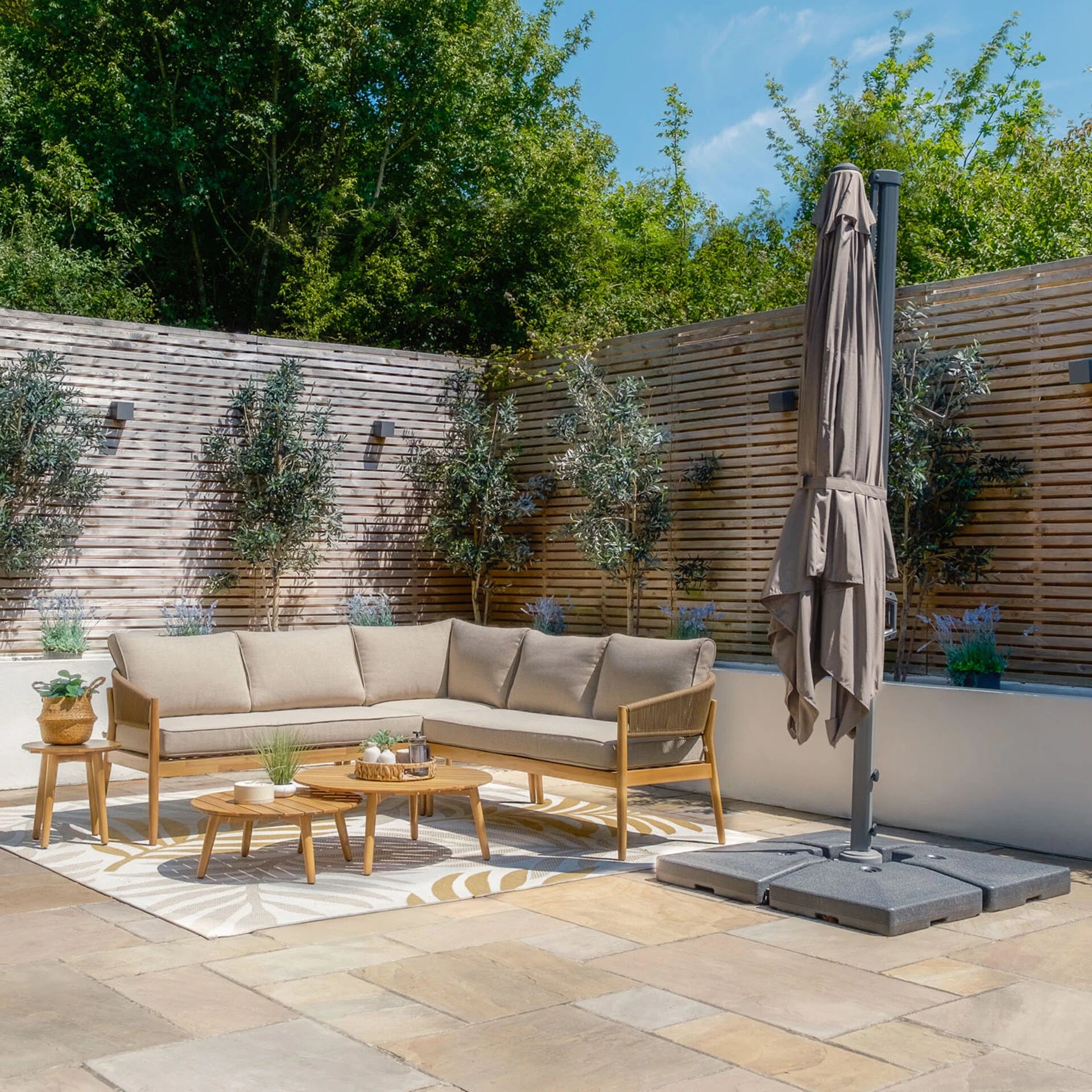 Helios 3m x 3m Square Rotating Cantilever Parasol with Base - Clay Beige