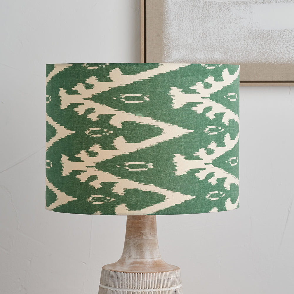 Lars 30cm Racing Green Ikat Patterned Cylinder Lampshade