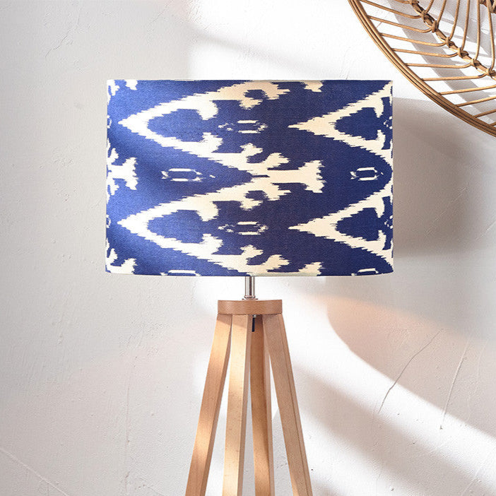 Lars 40cm Ocean Blue Ikat Patterned Cylinder Lampshade