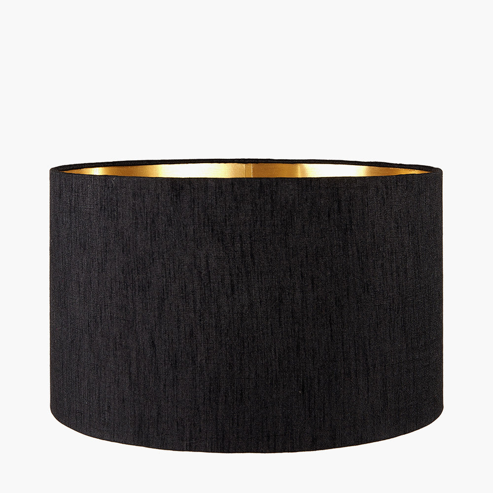 Stellan 35cm Black Slubbed Faux silk Gold Lined Cylinder Lampshade