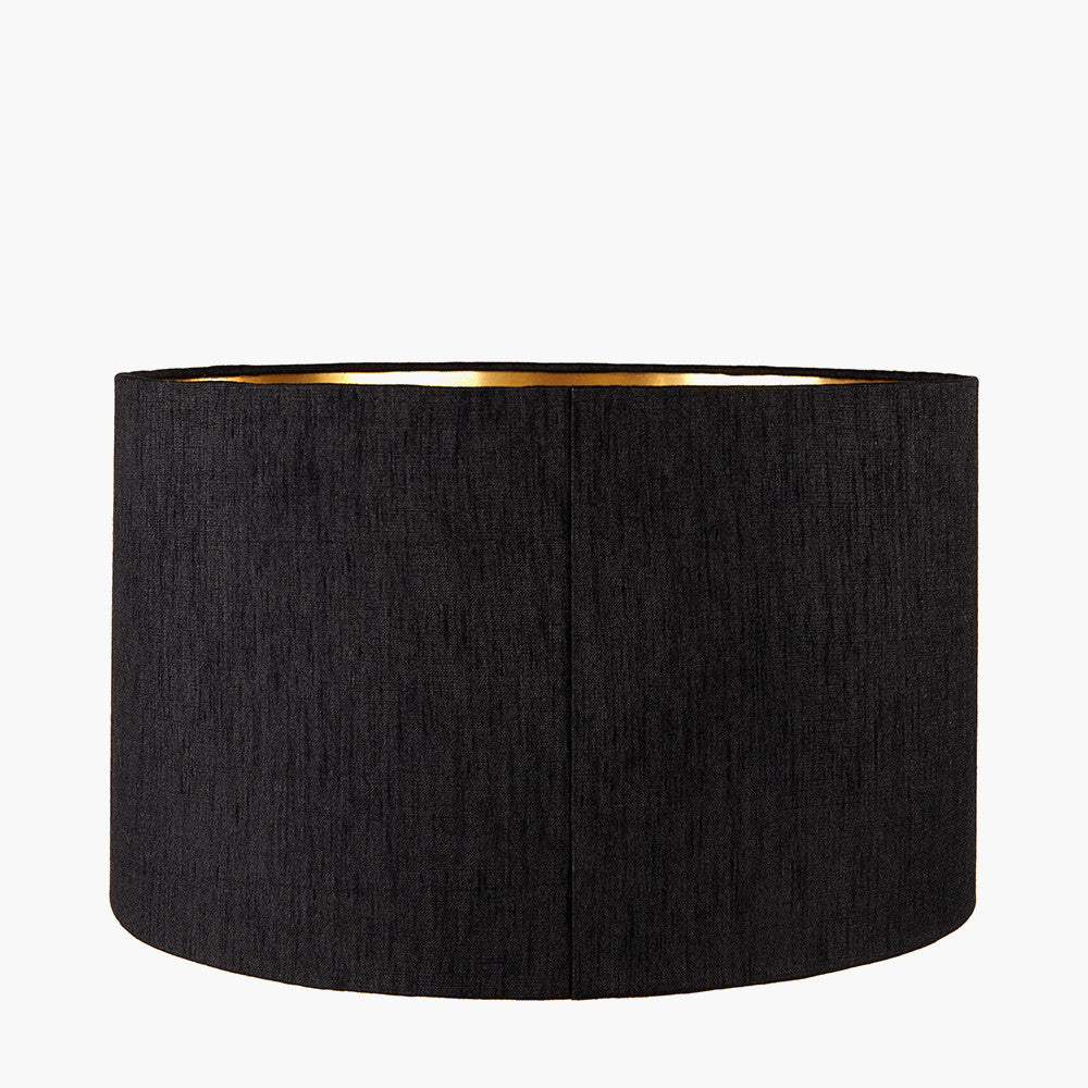 Stellan 35cm Black Slubbed Faux silk Gold Lined Cylinder Lampshade