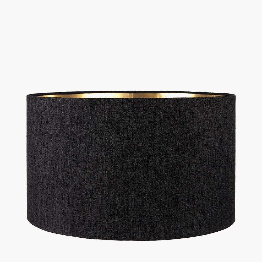Stellan 35cm Black Slubbed Faux silk Gold Lined Cylinder Lampshade
