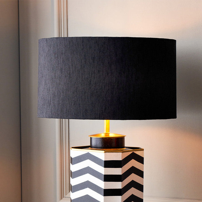 Stellan 45cm Black Slubbed Faux Silk Gold Lined Cylinder Lampshade
