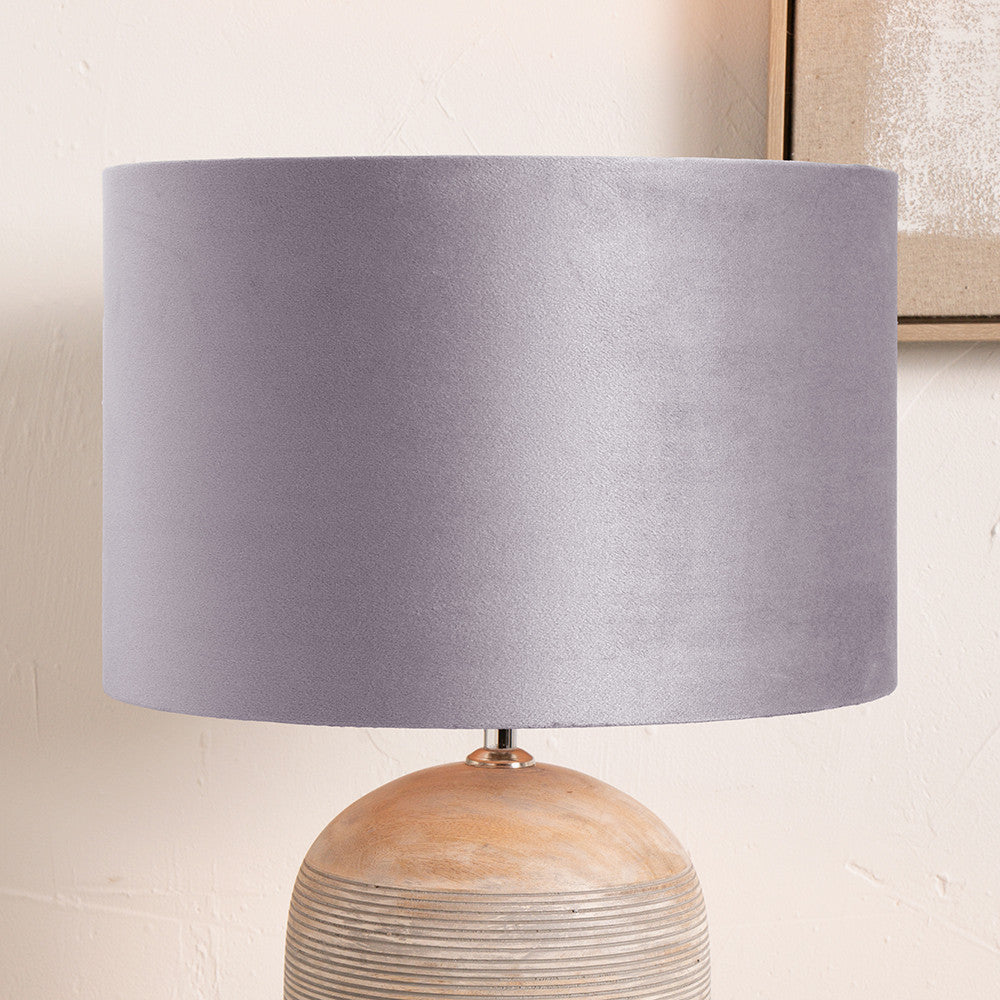 Rene 30cm Light Grey Velvet Cylinder Lampshade
