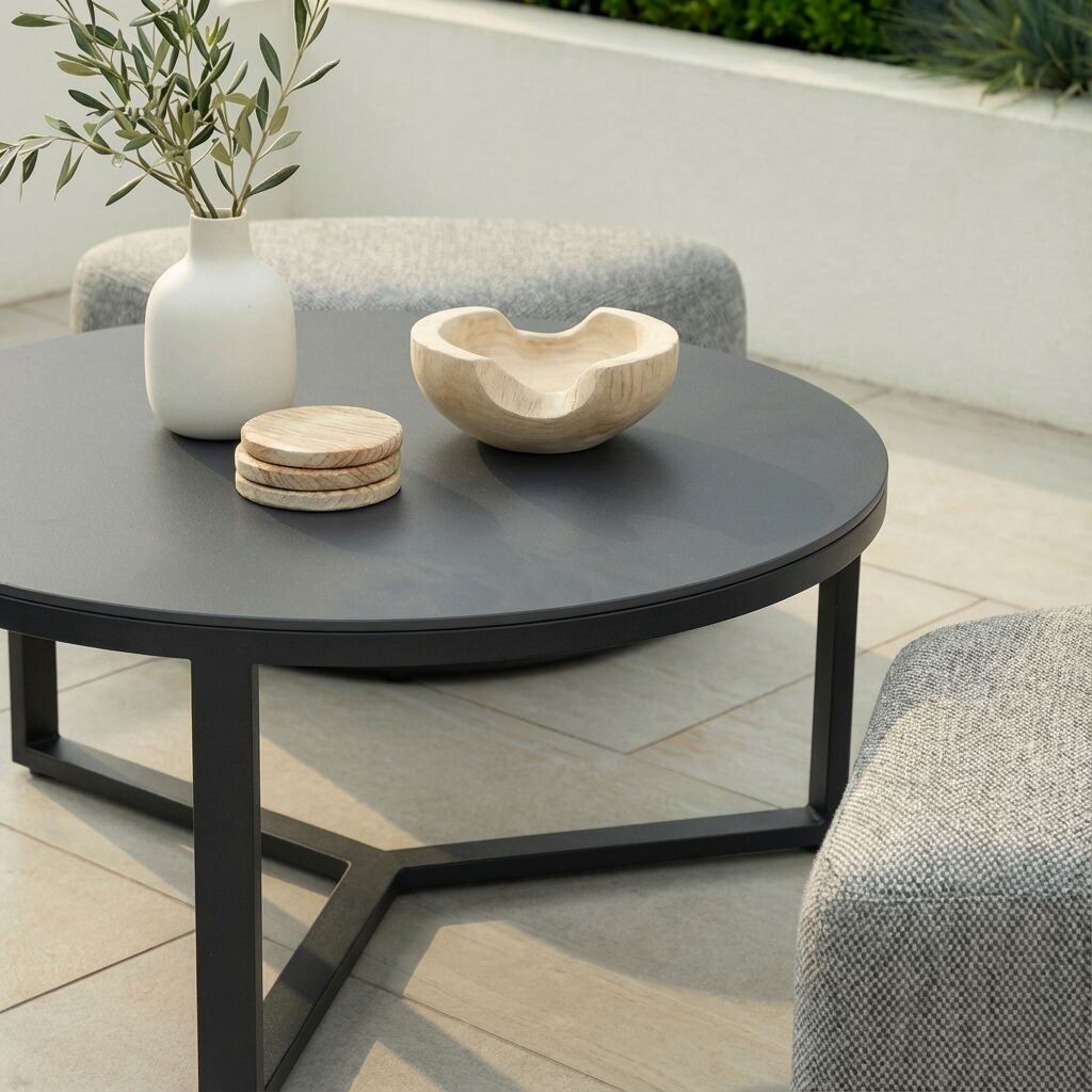 Round Coffee Table with x3 Footstools - Zinc Grey