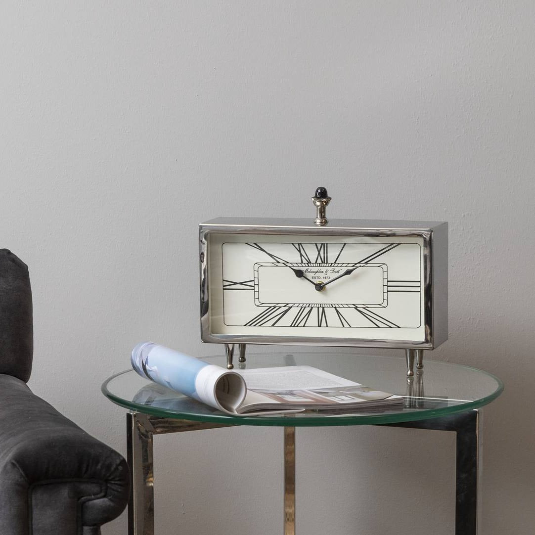 Nebolo Nickel Chrome & White Rectangular Table Clock