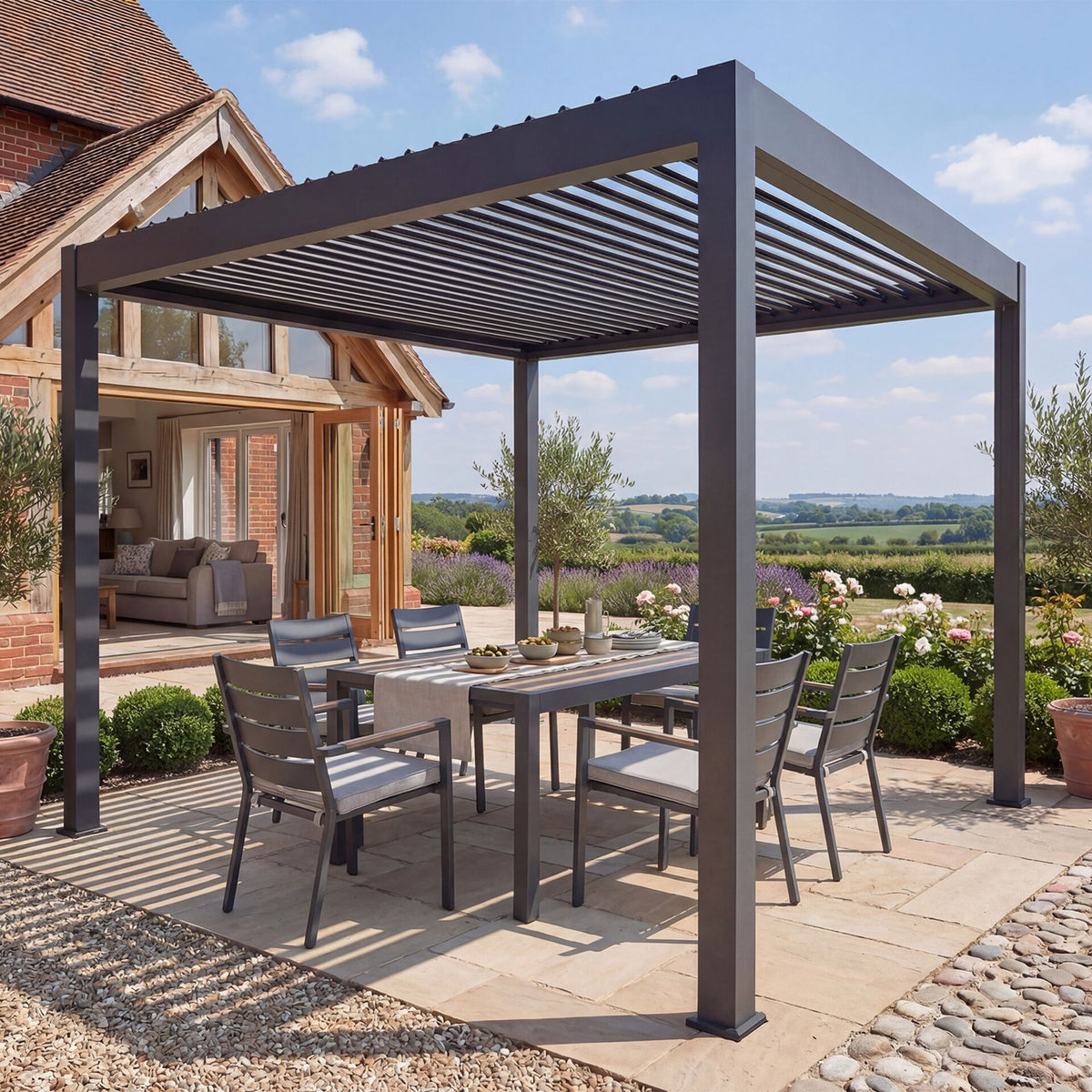 Jupiter Pergola Grey Aluminium Rectangular 30x30