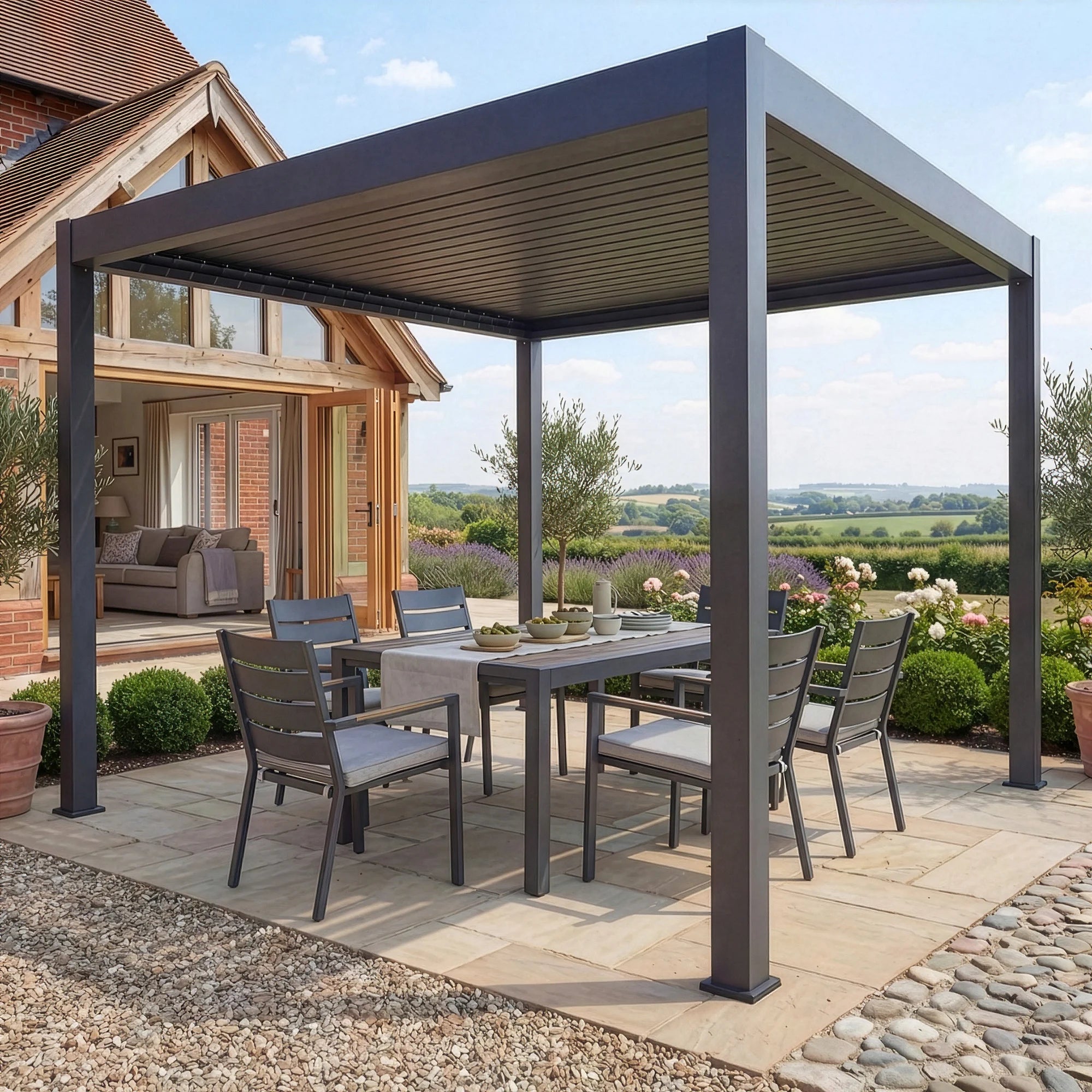 Jupiter Pergola Grey Aluminium Rectangular 30x30