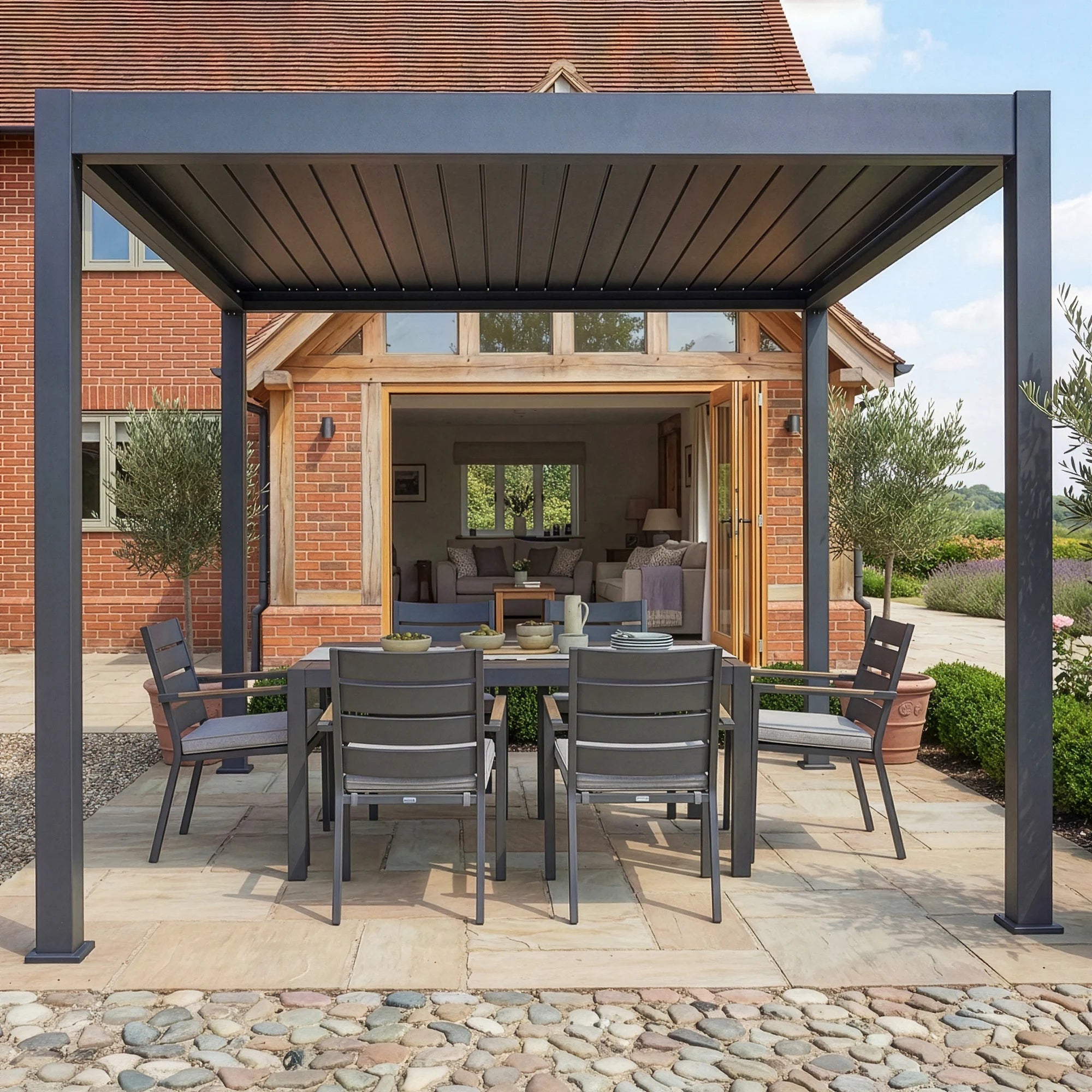 Jupiter Pergola Grey Aluminium Rectangular 30x30