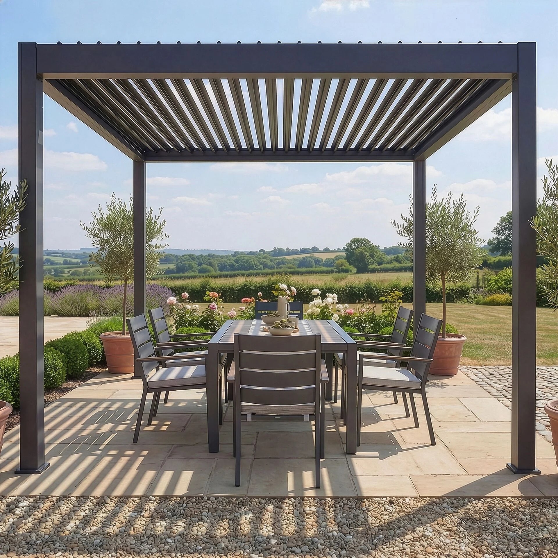 Jupiter Pergola Grey Aluminium Rectangular 30x30