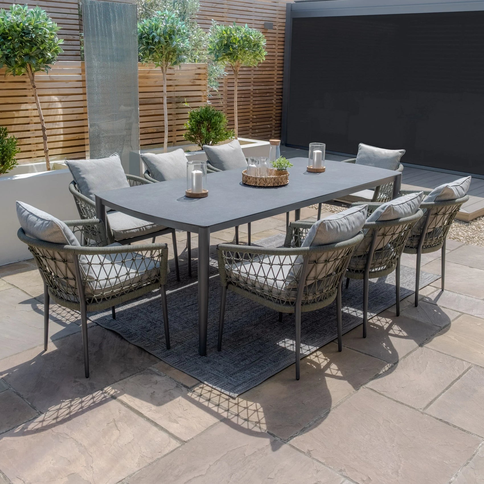 Monaco 8 Seater Rectangular Dining Set - Ivy Green