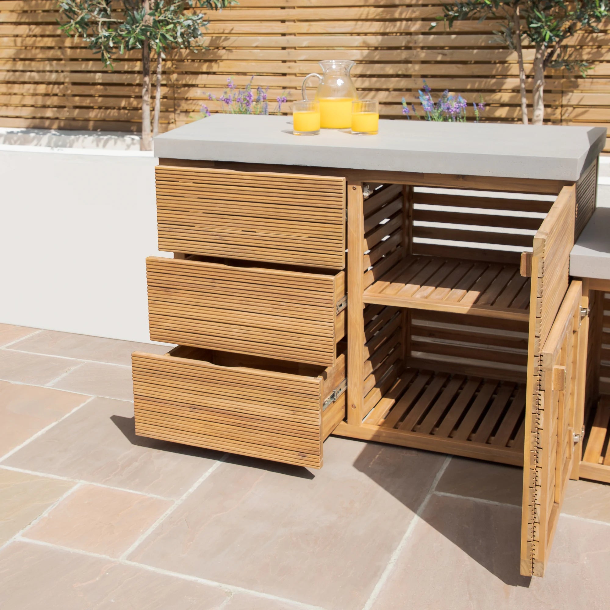 Bali Acacia Wood Outdoor Kitchen Double Unit