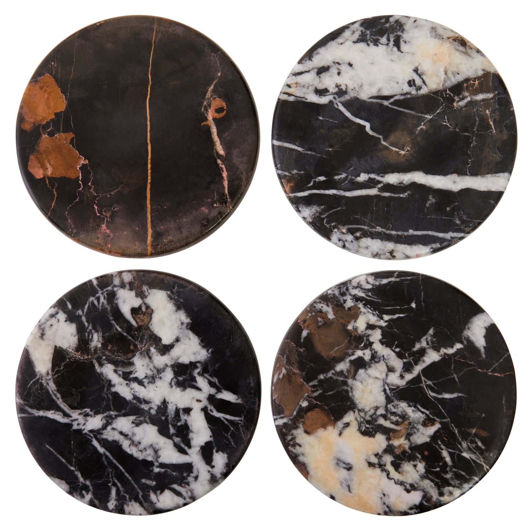 Set of 4 Toluca Black Marble Round Coasters