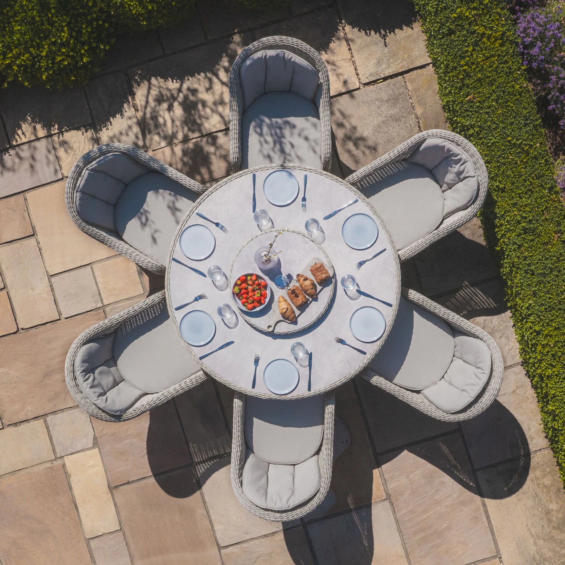Oxford 6 Seater Round Dining Set with Heritage Chairs & Lazy Susan - Ceramic Glass