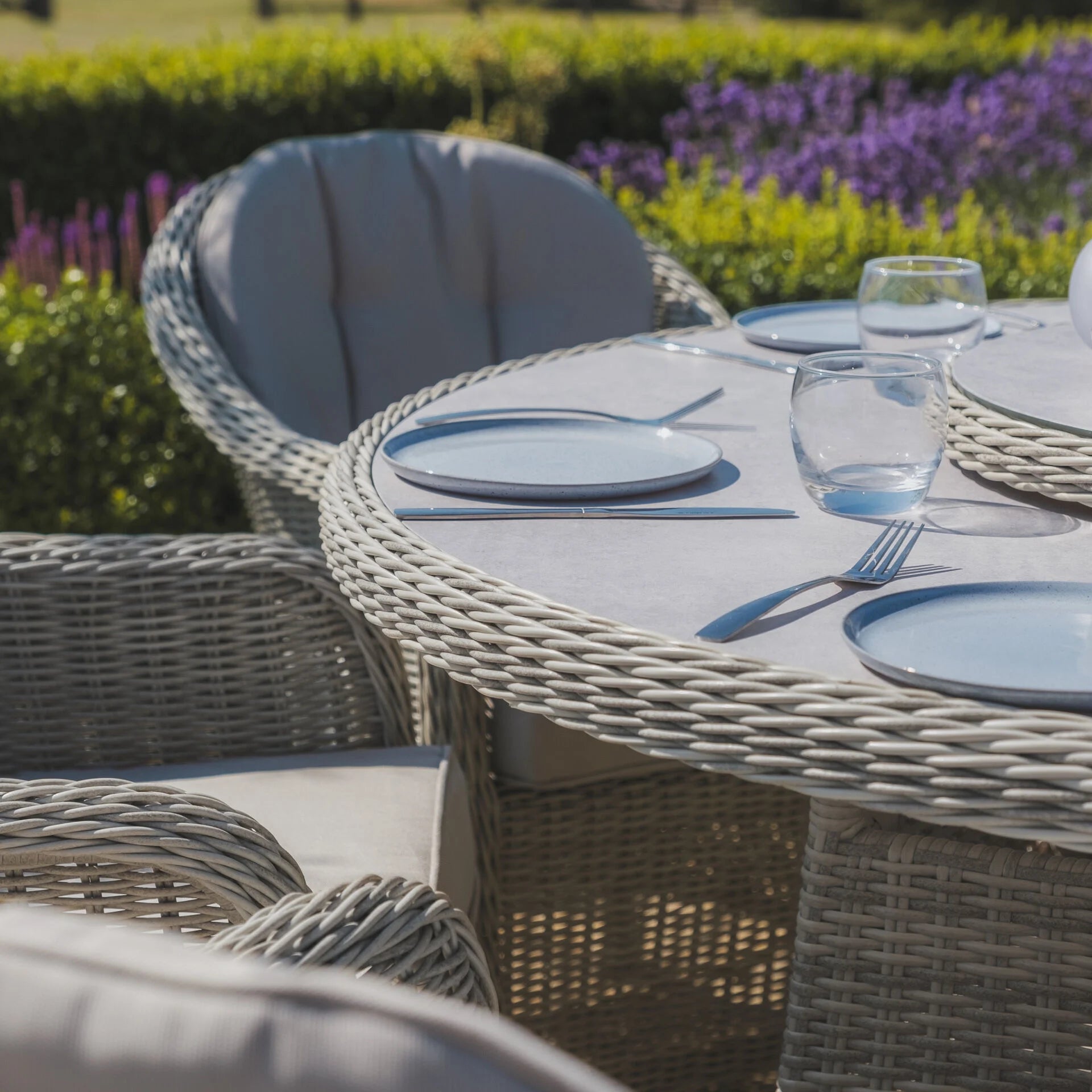 Oxford 6 Seater Round Dining Set with Heritage Chairs & Lazy Susan - Ceramic Glass