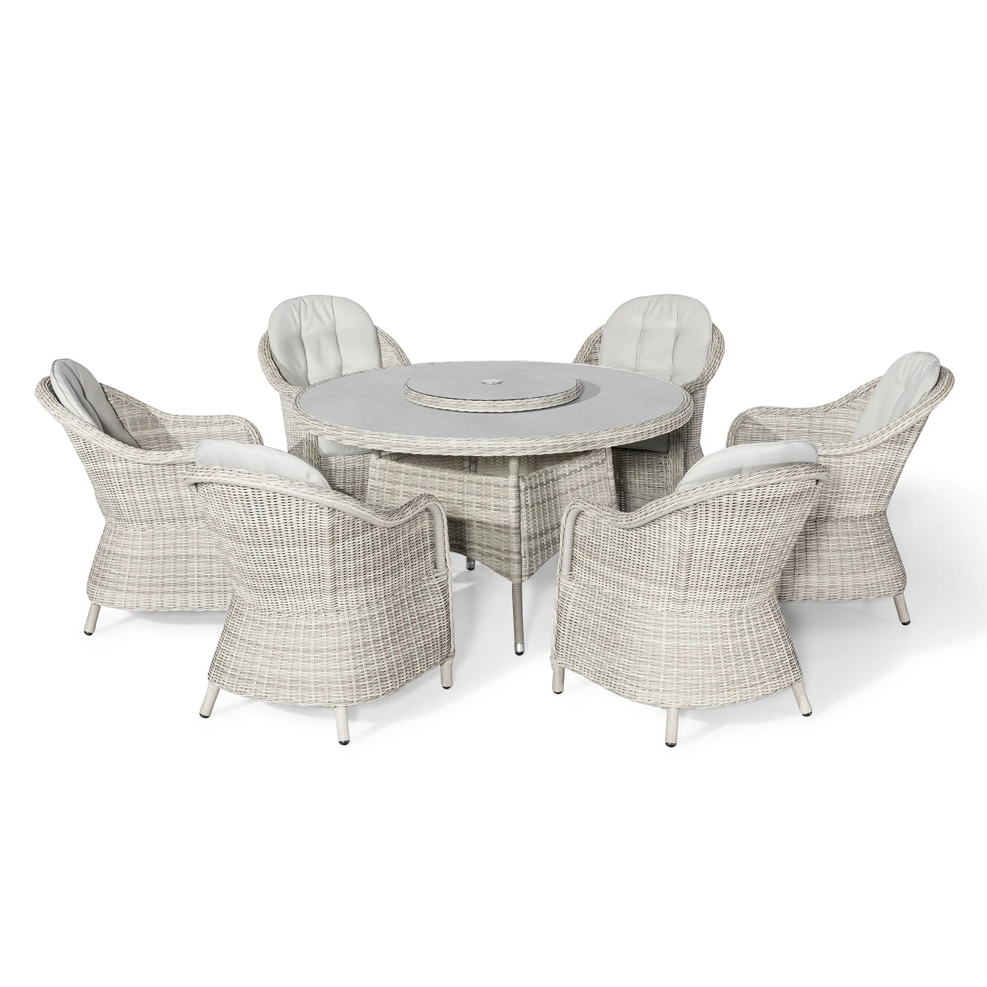 Oxford 6 Seater Round Dining Set with Heritage Chairs & Lazy Susan - Ceramic Glass