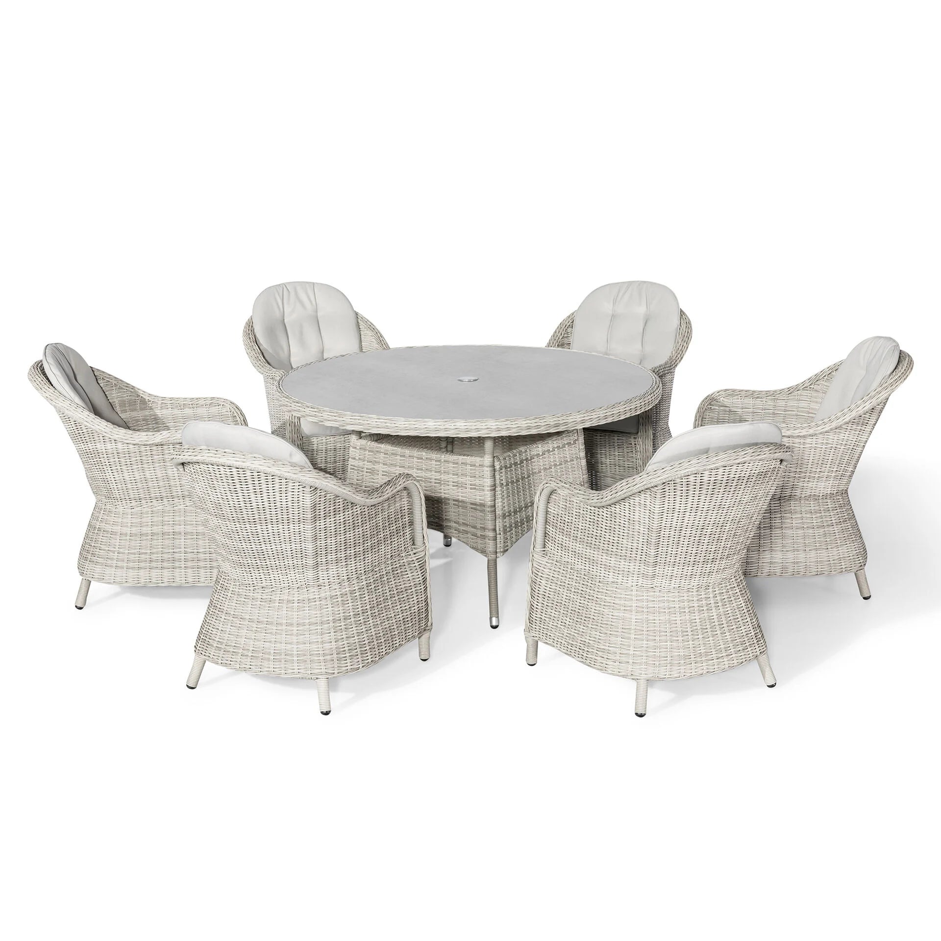Oxford 6 Seater Round Dining Set with Heritage Chairs & Lazy Susan - Ceramic Glass