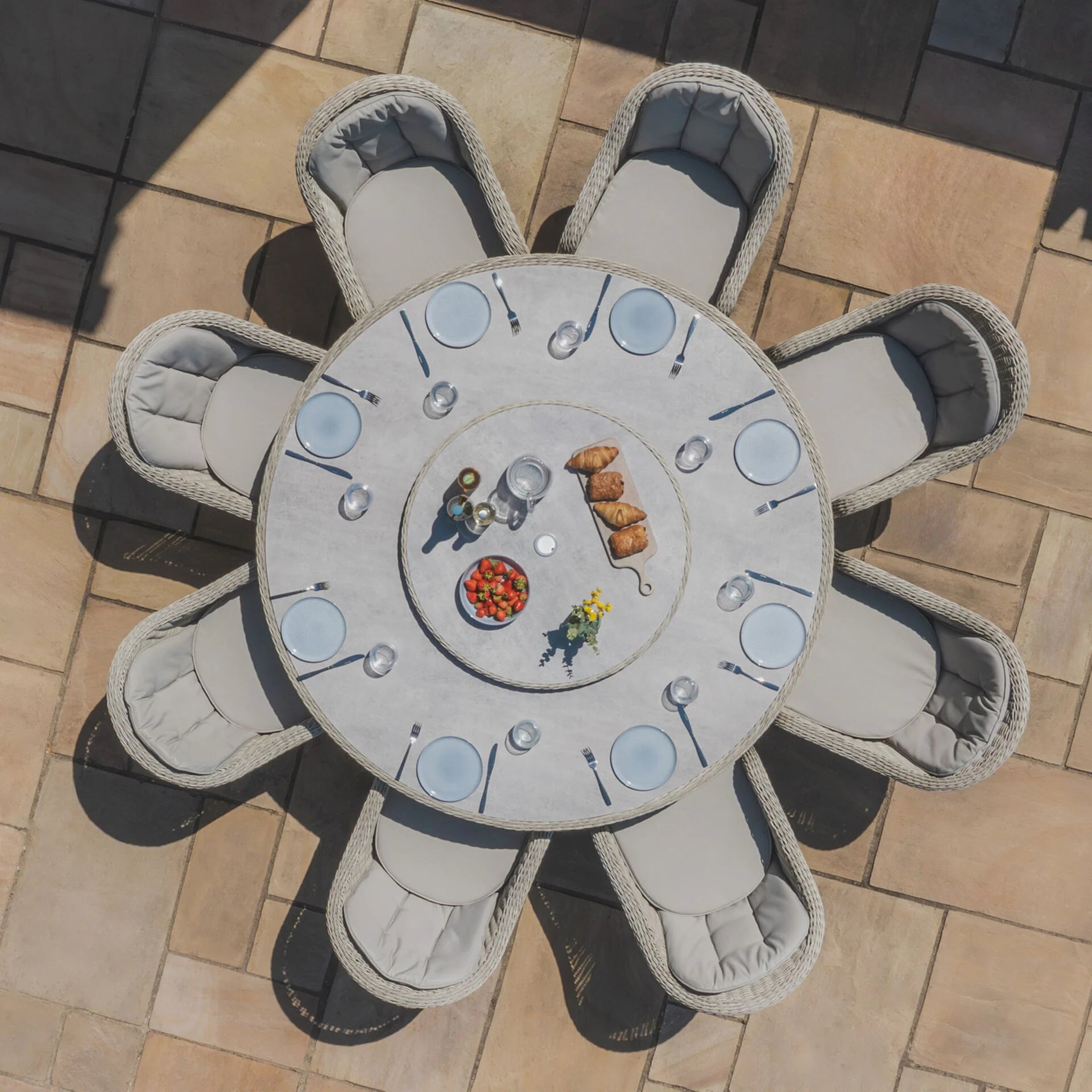 Oxford 8 Seater Round Dining Set with Heritage Chairs & Lazy Susan - Ceramic Glass