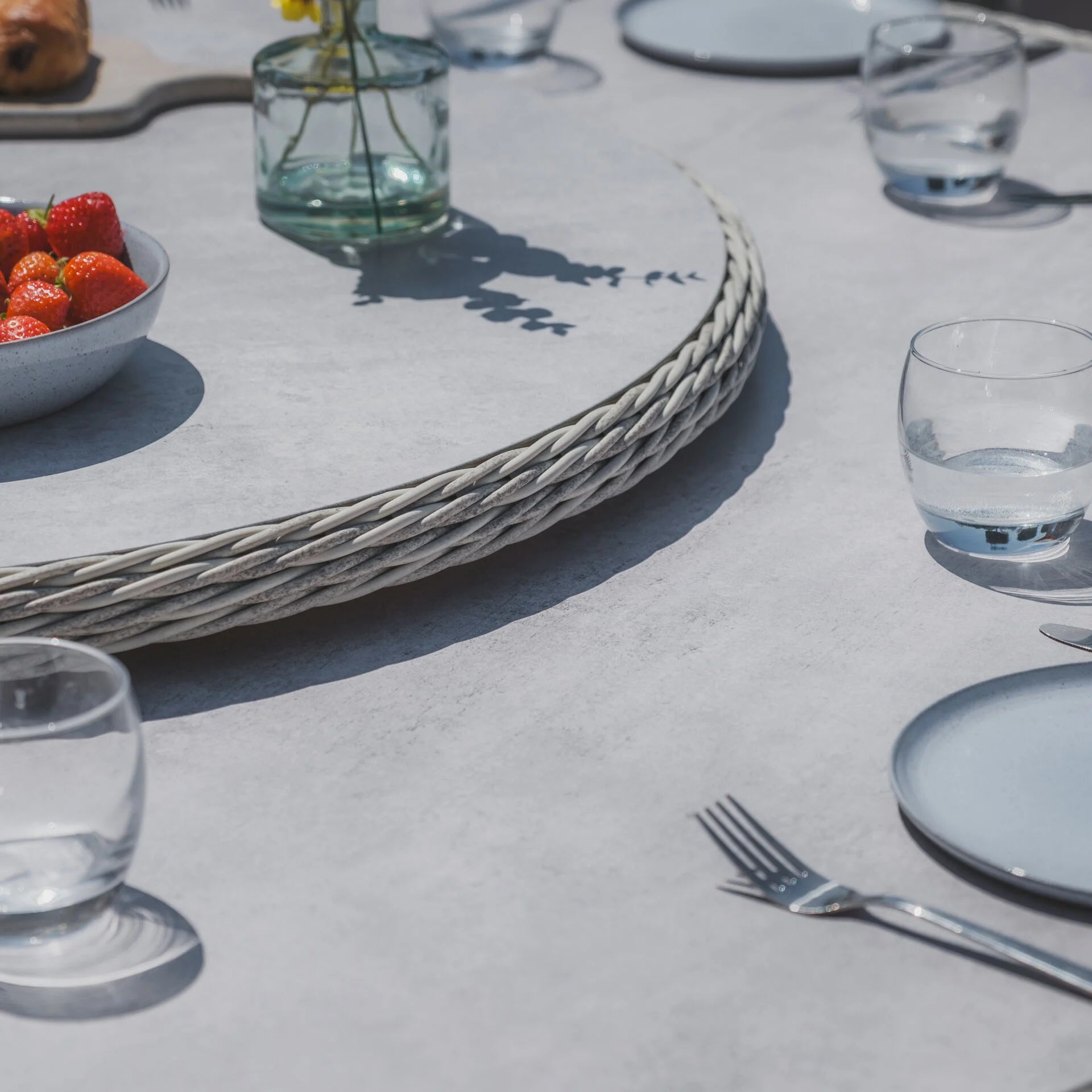 Oxford 8 Seater Round Dining Set with Heritage Chairs & Lazy Susan - Ceramic Glass
