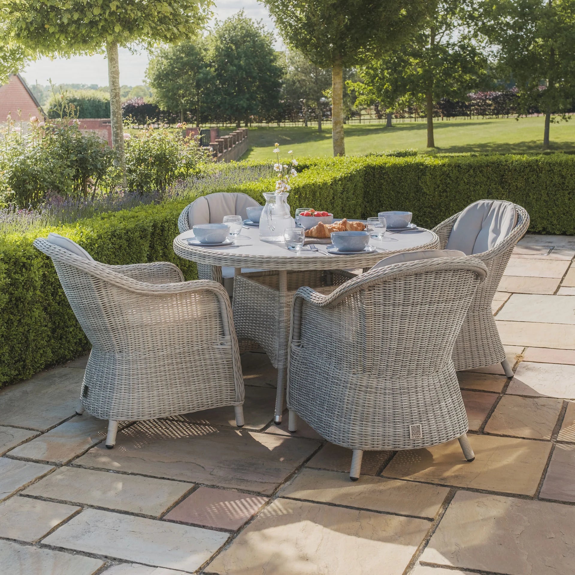Oxford 4 Seater Round Dining Set with Heritage Chairs - Ceramic Glass