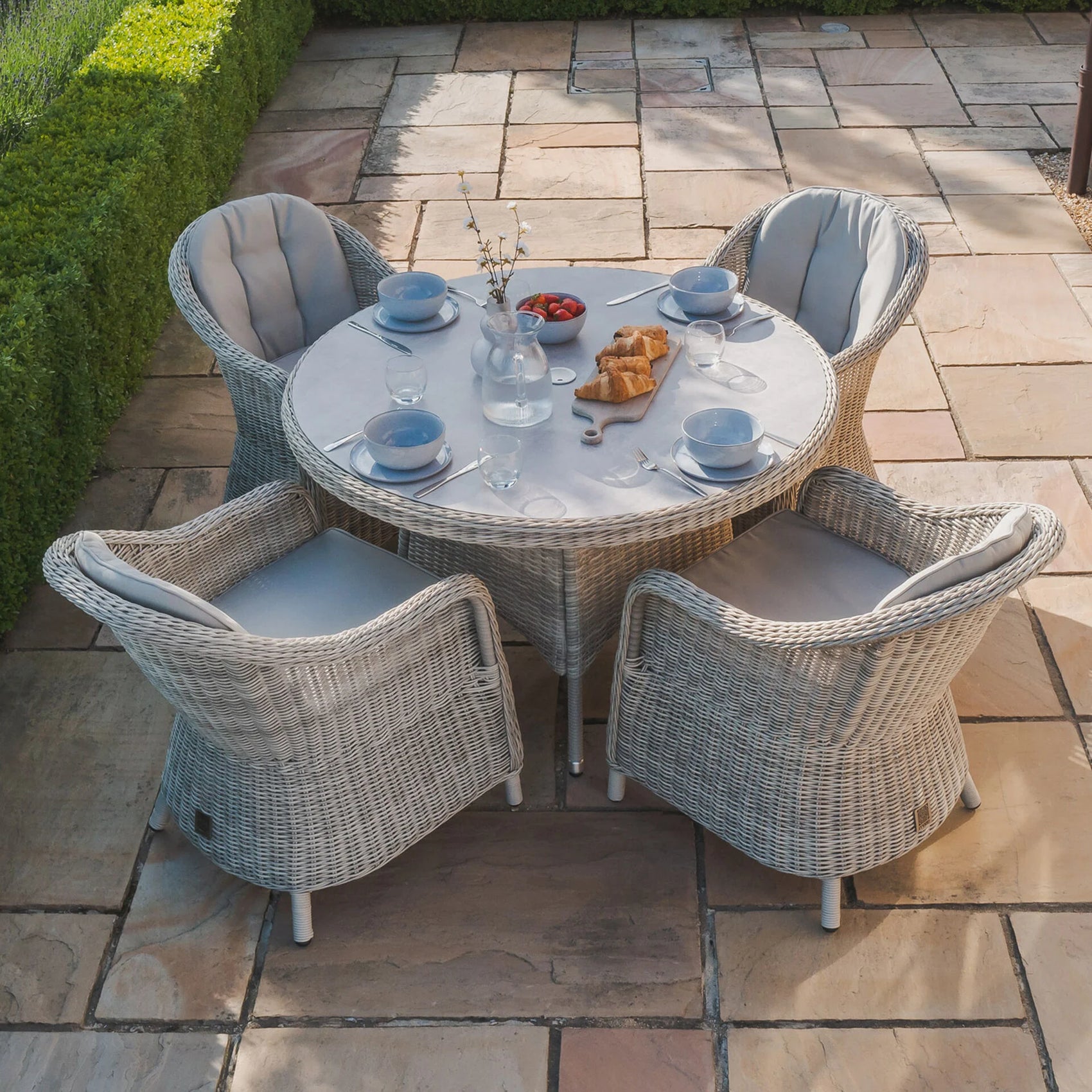 Oxford 4 Seater Round Dining Set with Heritage Chairs - Ceramic Glass