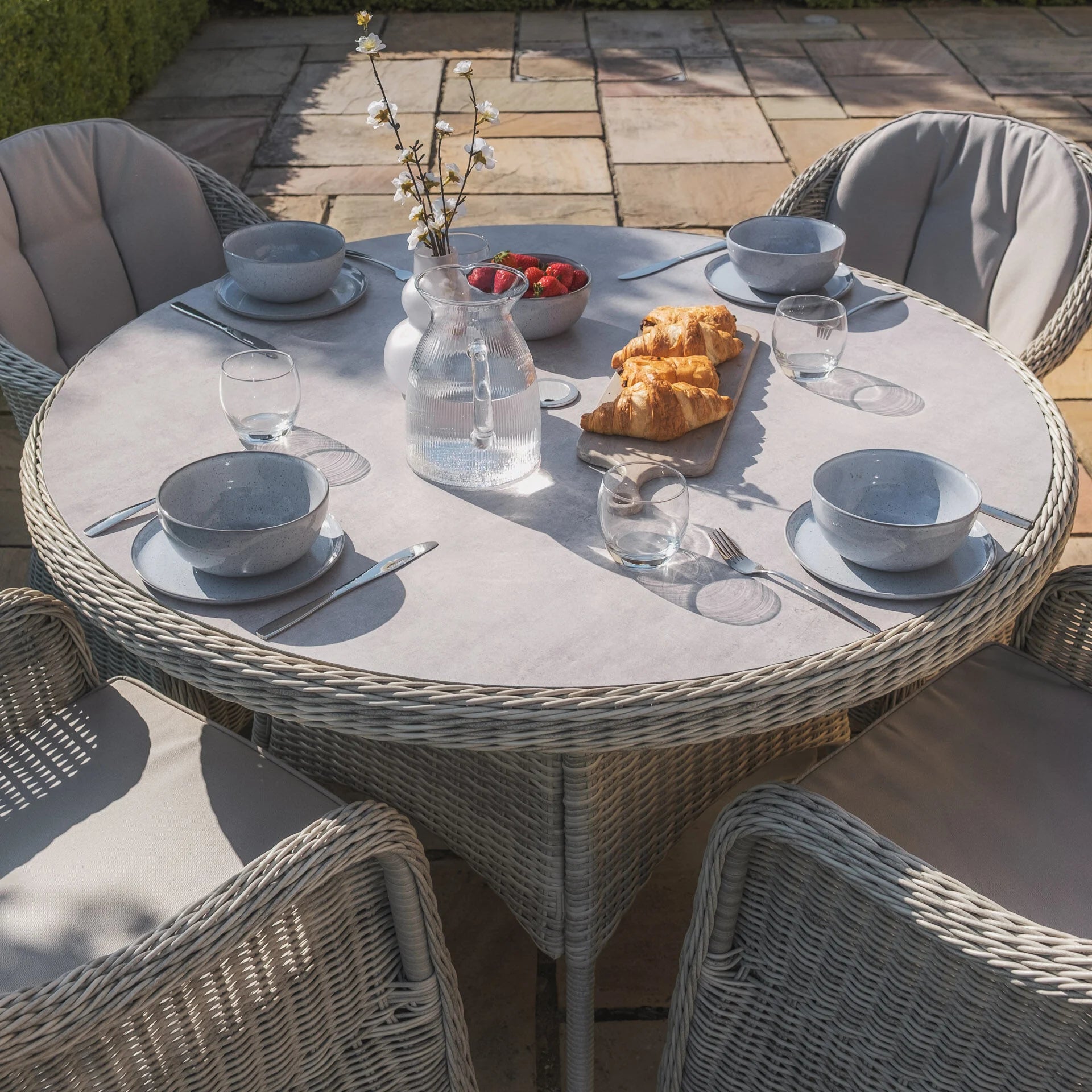 Oxford 4 Seater Round Dining Set with Heritage Chairs - Ceramic Glass
