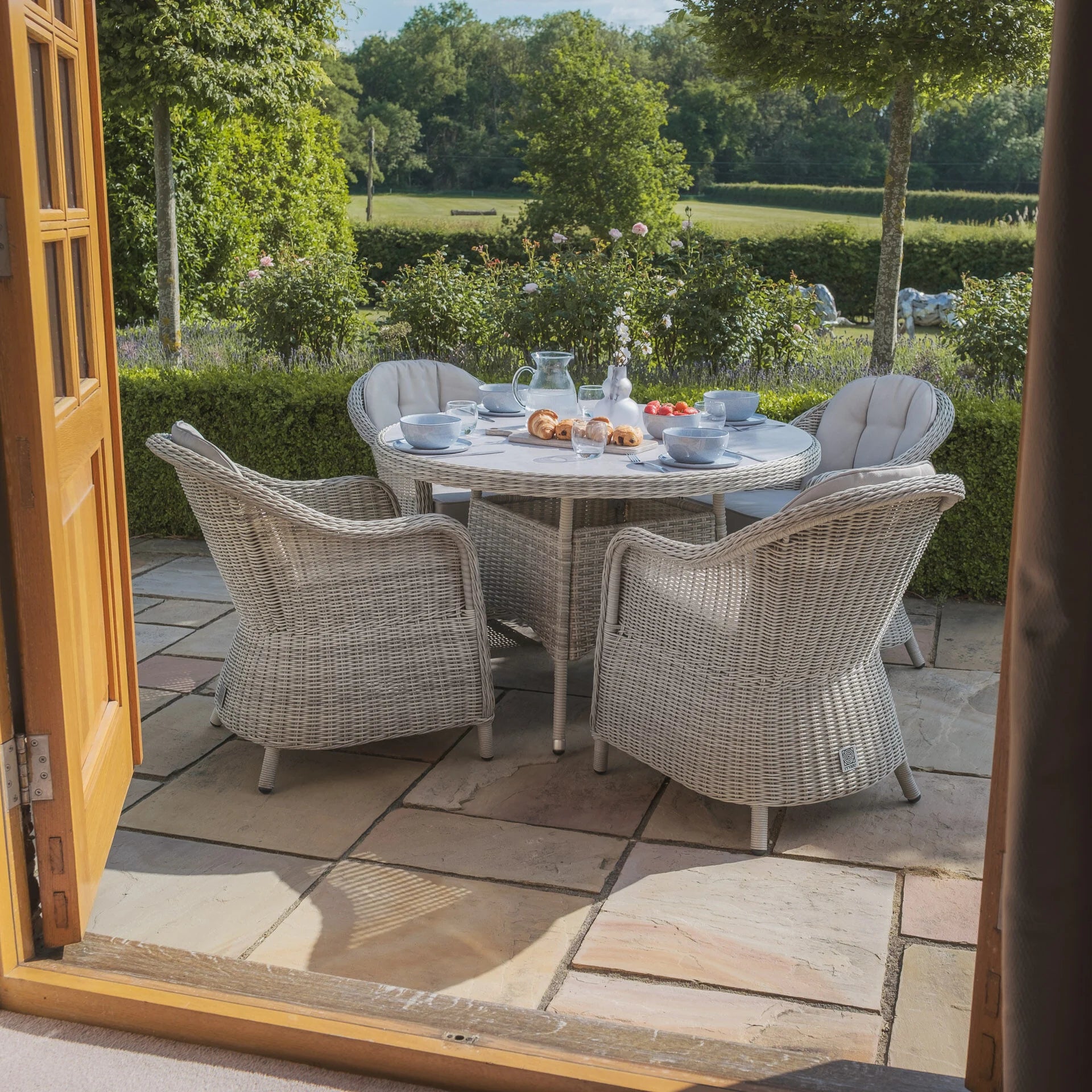 Oxford 4 Seater Round Dining Set with Heritage Chairs - Ceramic Glass