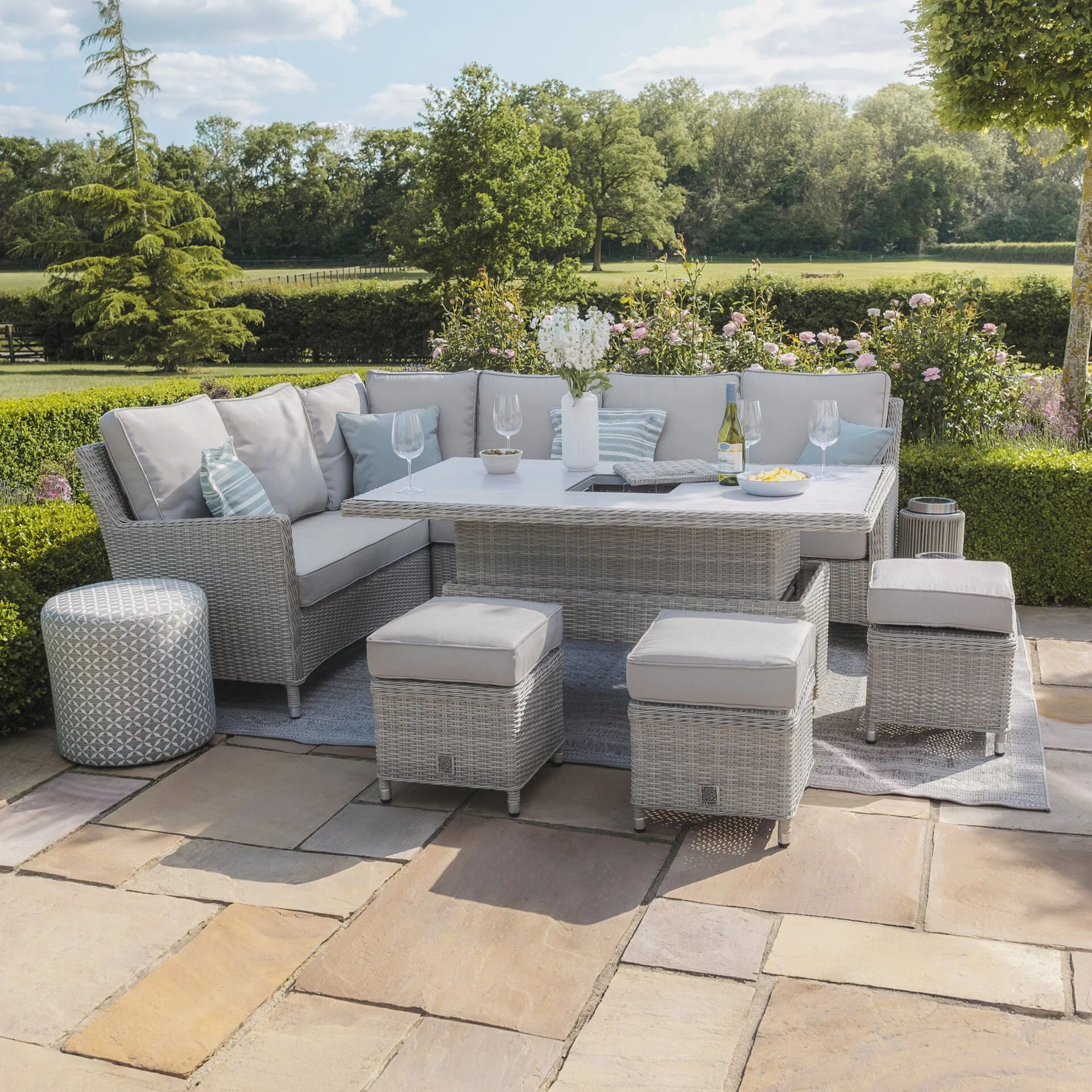 Oxford Corner Dining Set with Rising Table - Ceramic Glass