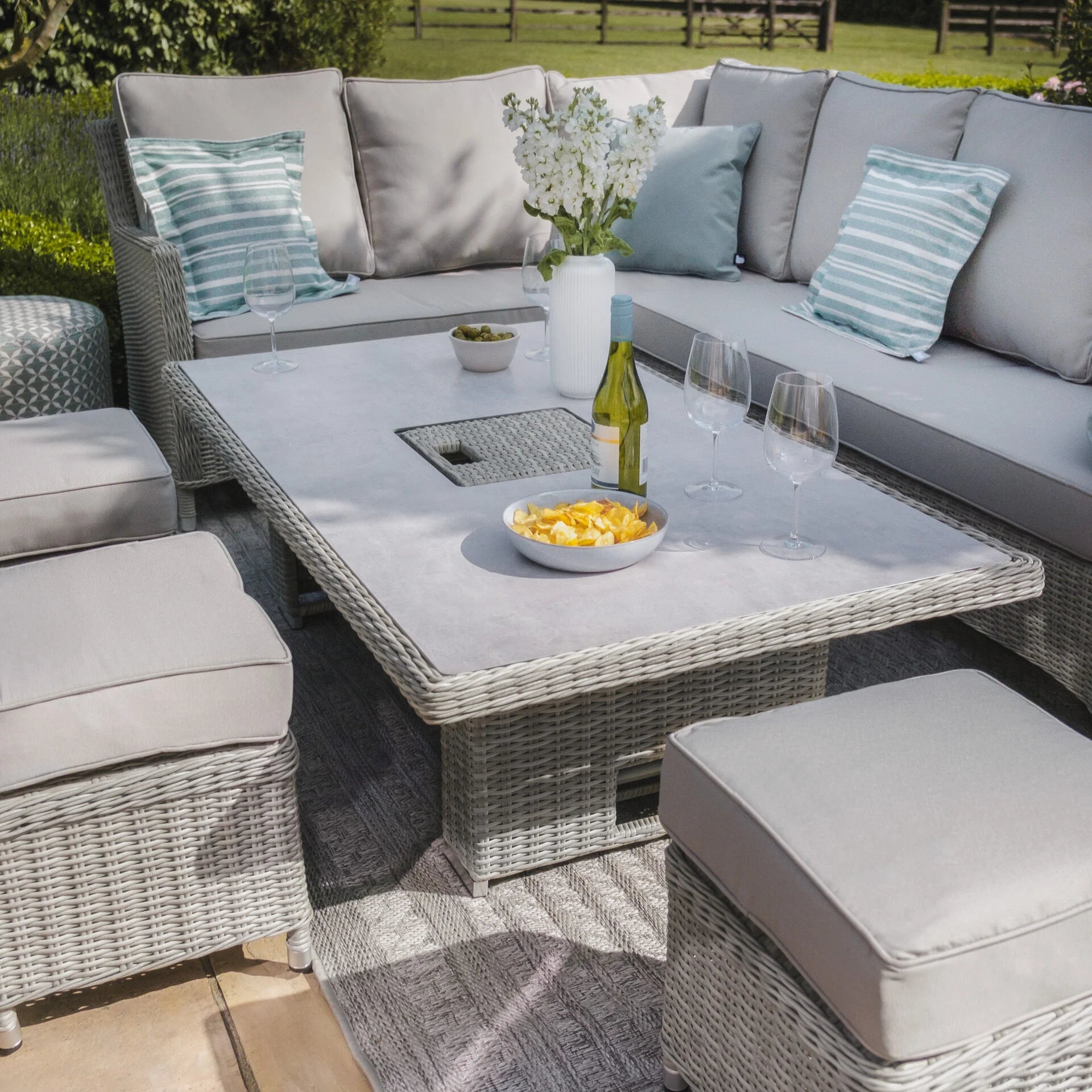 Oxford Corner Dining Set with Rising Table - Ceramic Glass