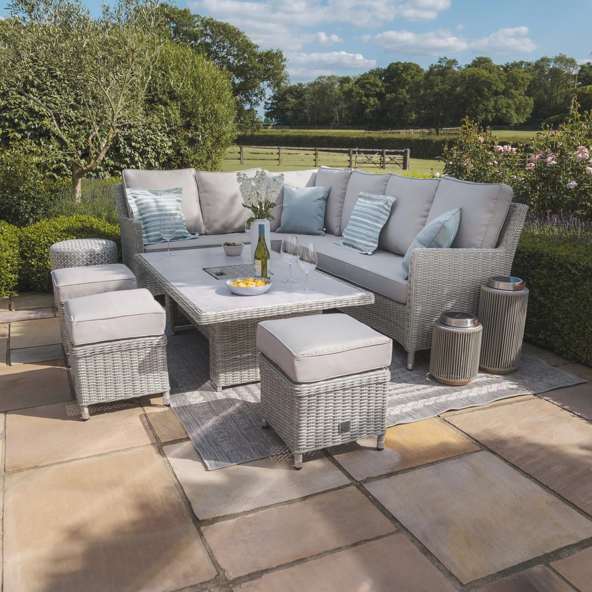 Oxford Corner Dining Set with Rising Table - Ceramic Glass