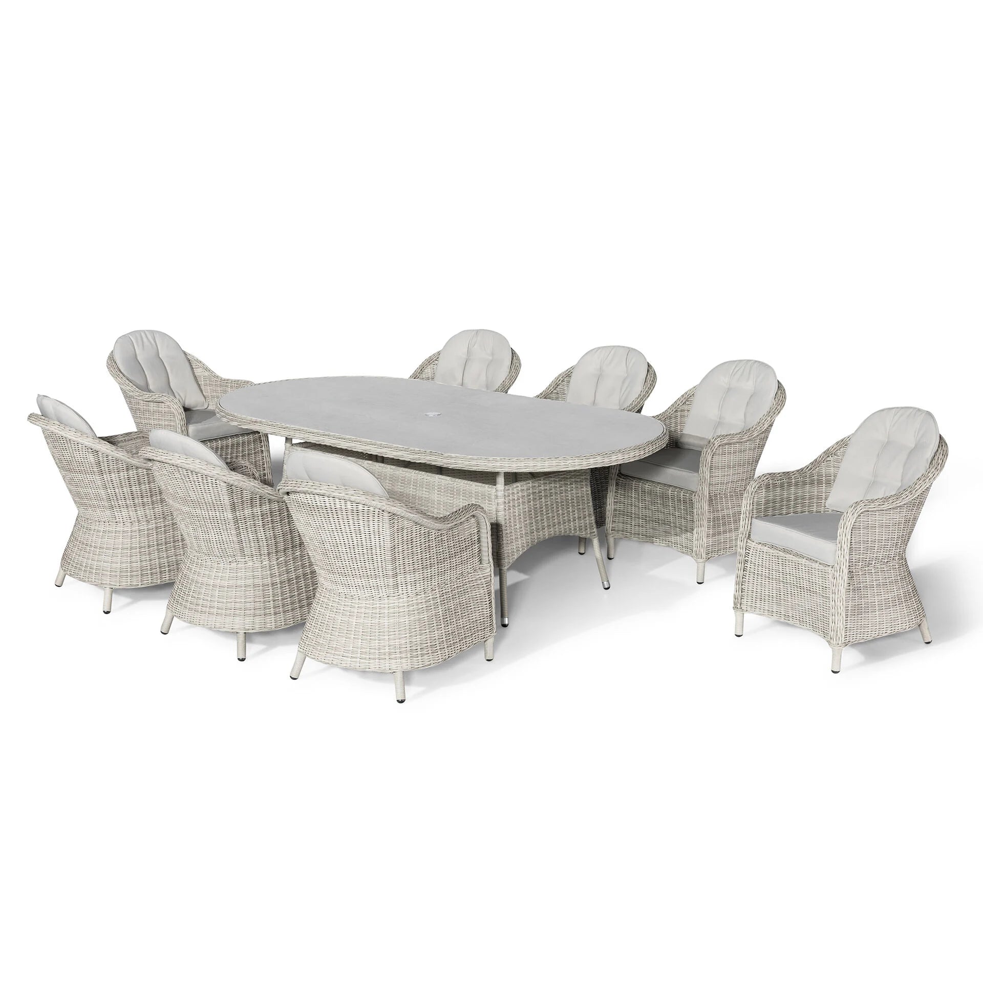 Oxford 8 Seater Oval Dining Set with Heritage Chairs & Lazy Susan - Ceramic Glass
