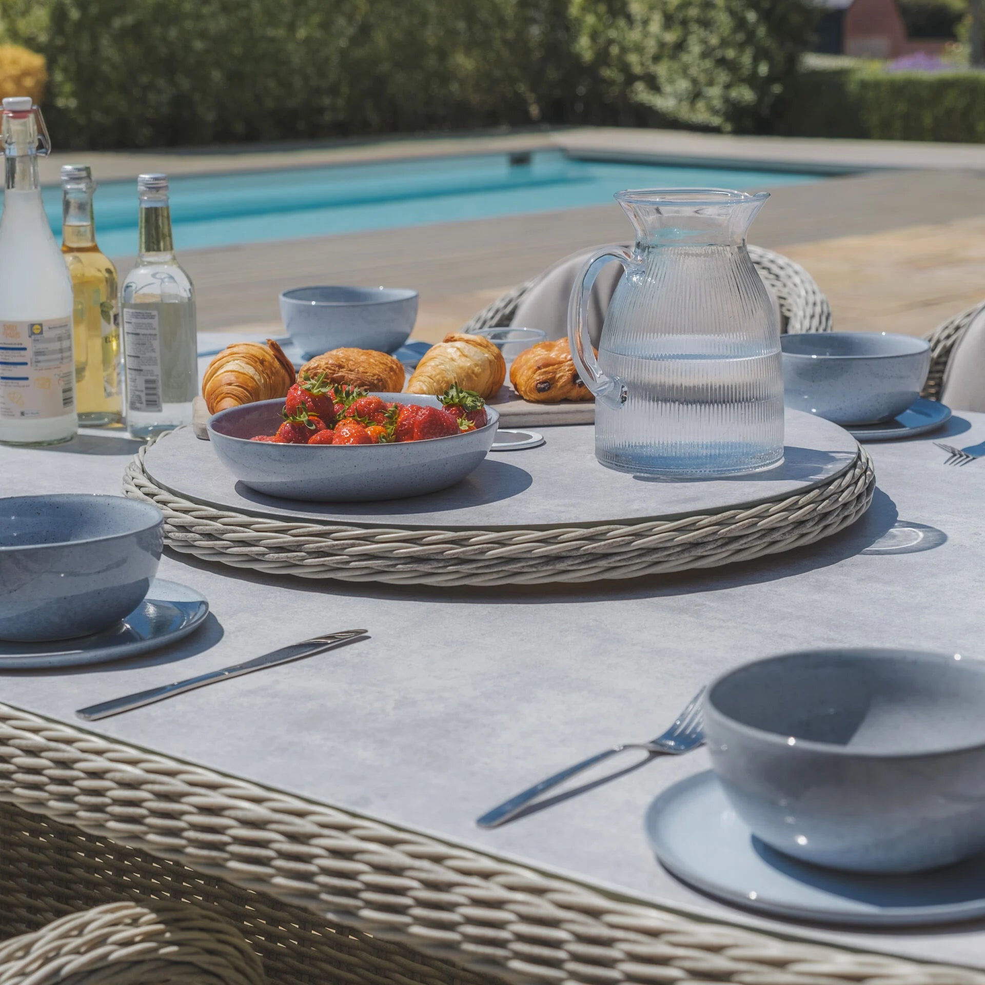Oxford 6 Seater Oval Dining Set with Heritage Chairs & Lazy Susan - Ceramic Glass