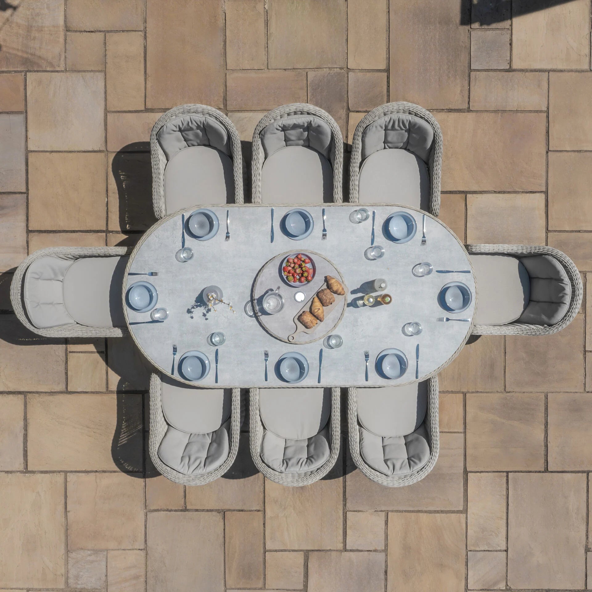 Oxford 8 Seater Oval Dining Set with Heritage Chairs & Lazy Susan - Ceramic Glass
