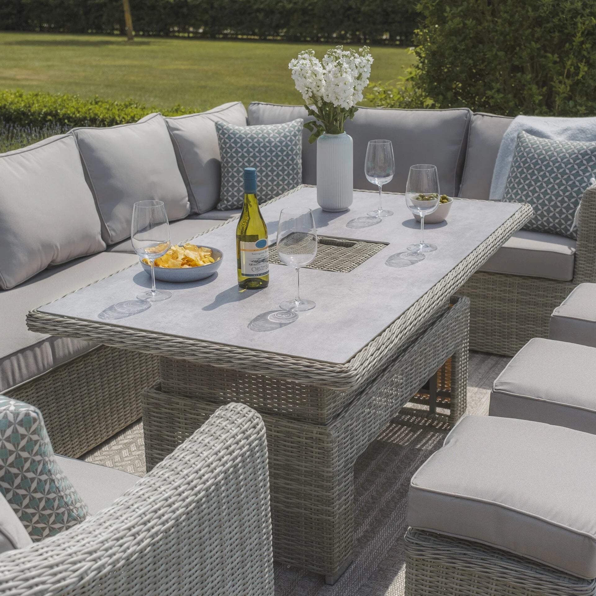 Oxford Deluxe Corner Dining Set with Rising Table & Armchair - Ceramic Glass