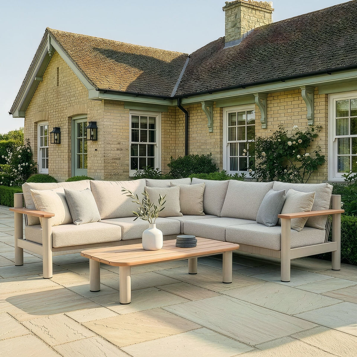 Sicily Corner Sofa Set - Latte Frame-Latte Cushions