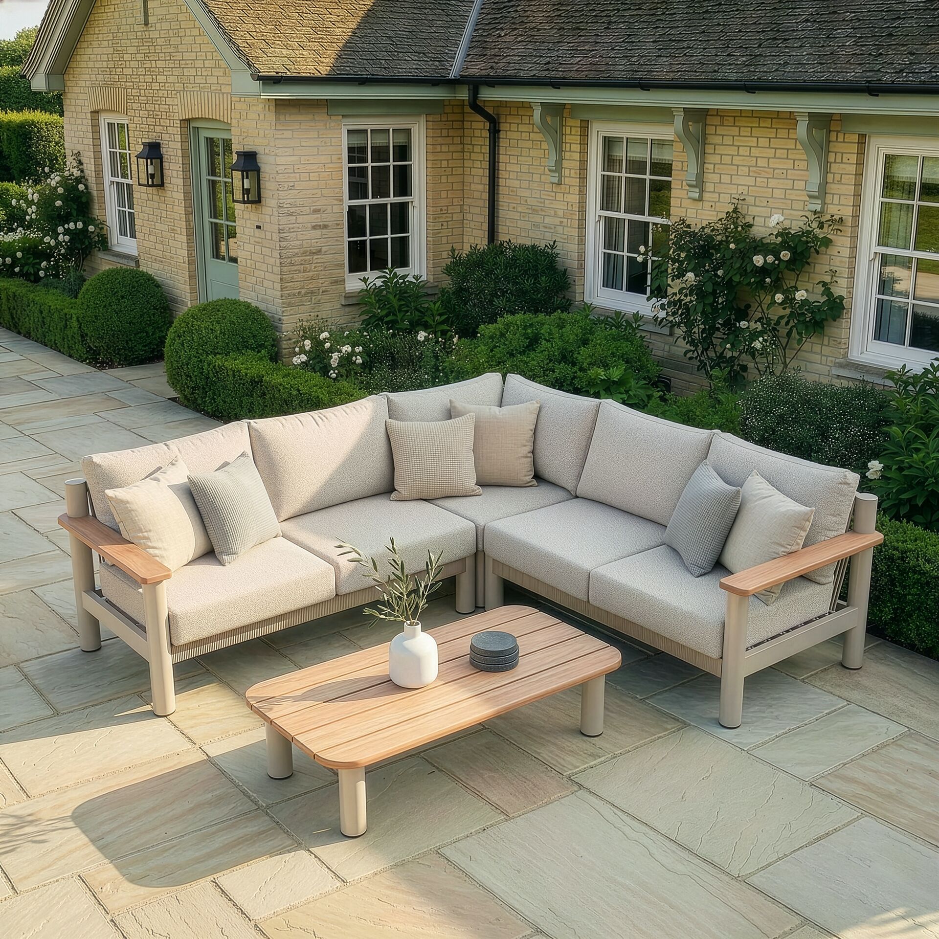 Sicily Corner Sofa Set - Latte Frame-Latte Cushions