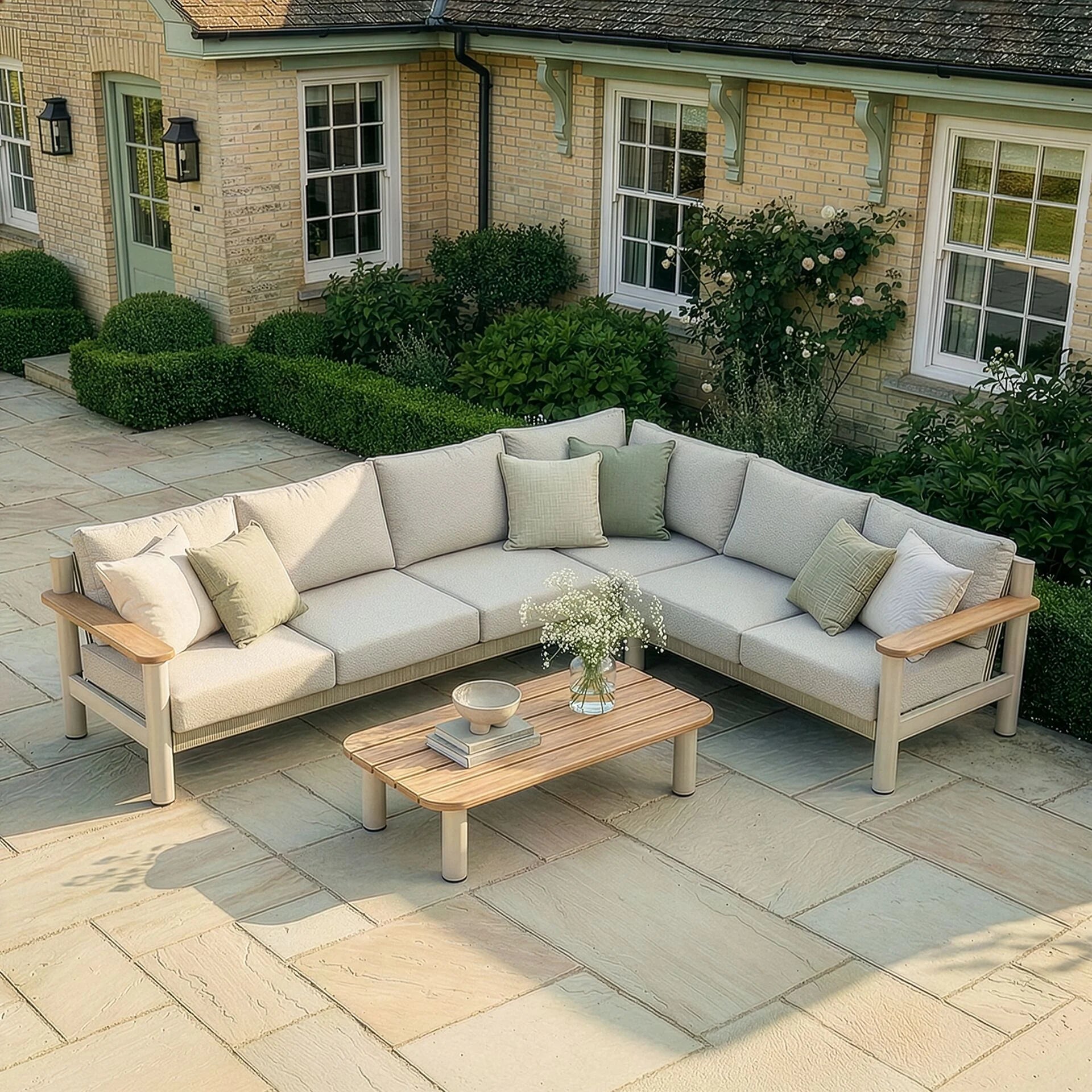 Sicily Large Corner Sofa Set - Latte Frame-Latte Cushions