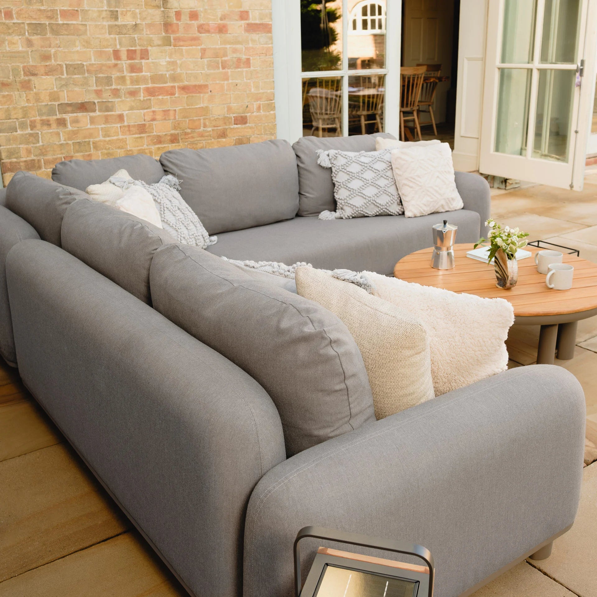 Sicily Corner Sofa Set with 2 x Round Coffee Table  - Café